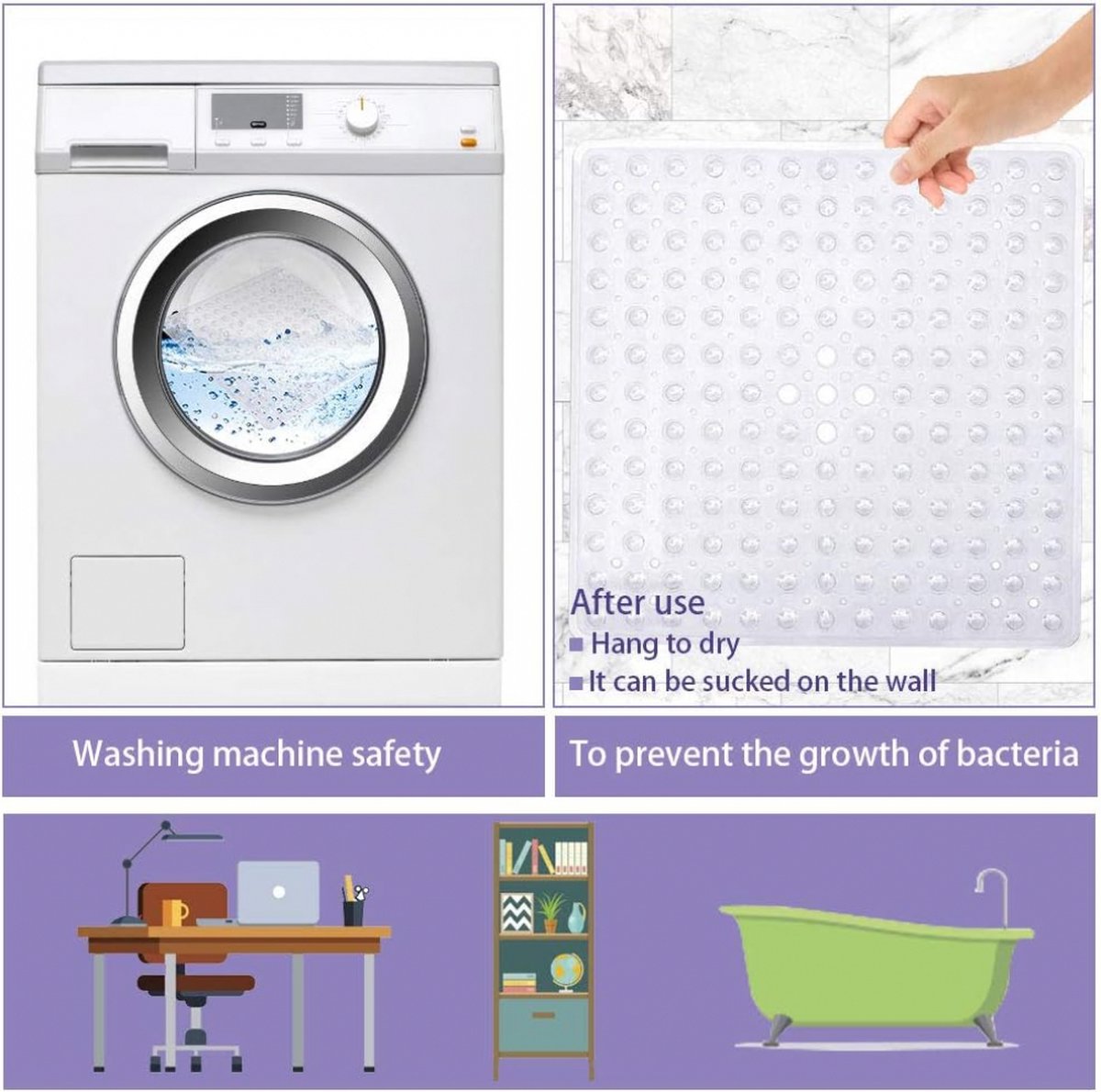 Non-Slip Shower Mat / Bath Mat Transparent With Suction Cups - 53 x 53 Cm - Non-Slip Shower Mat - Bathroom Mat - Anti-Slip Shower Cabin Mat - Mat for the Bath - Non-Slip for Shower - For In the Shower or Bath - Image 5