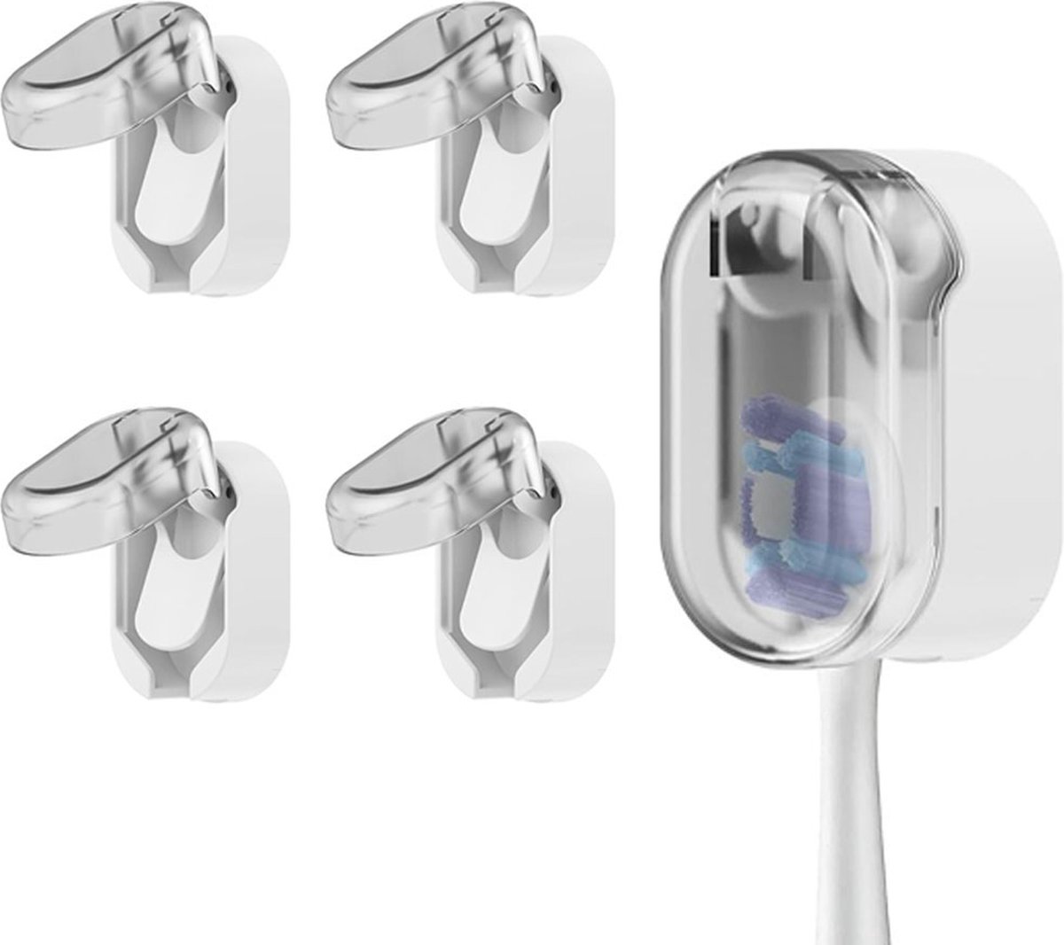 Toothbrush Holder - 4 Pieces - Electric Toothbrush Holder - Toothbrush Holder - Universal - No Drilling Required - Wall-Mounted - Brush Head Holder - Self-Adhesive Hanging Holder - Toothbrush Holder - Suitable for All Toothbrushes - White - Image 1