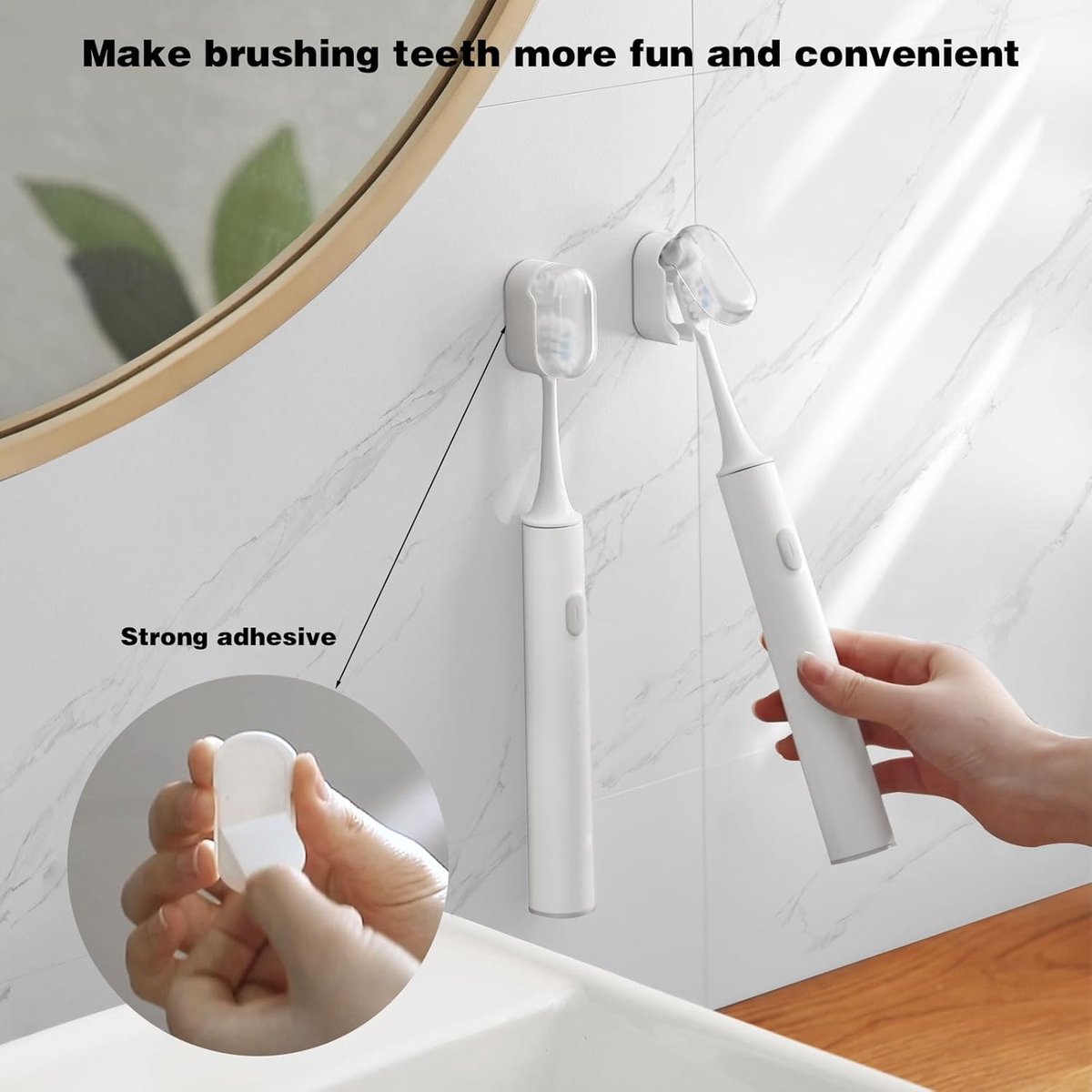 Toothbrush Holder - 4 Pieces - Electric Toothbrush Holder - Toothbrush Holder - Universal - No Drilling Required - Wall-Mounted - Brush Head Holder - Self-Adhesive Hanging Holder - Toothbrush Holder - Suitable for All Toothbrushes - White - Image 2