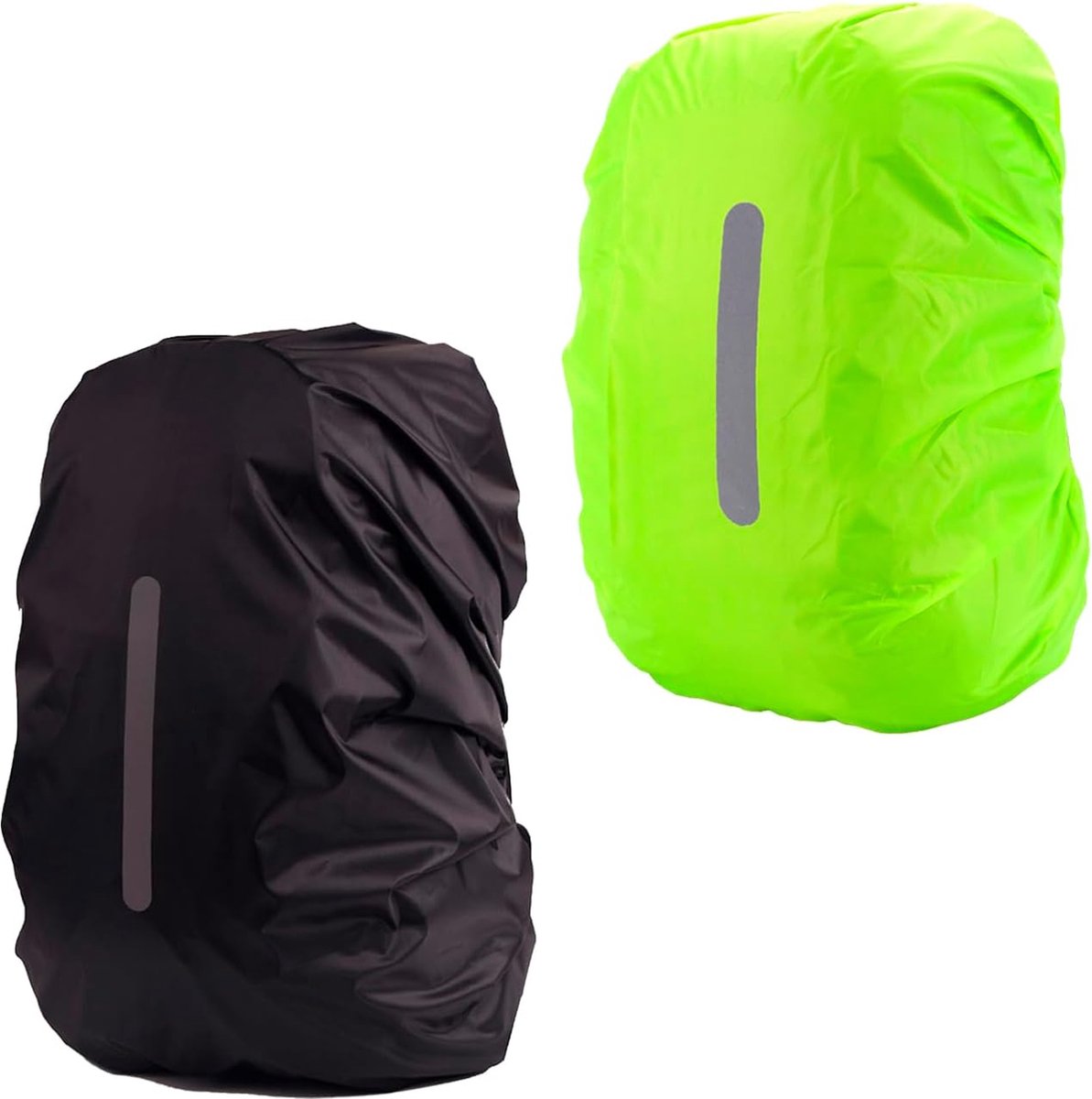 2-Piece Waterproof Backpack Cover - Reflective Rain Cover Backpack - 30 to 45 Liters - Waterproof Backpack Rain Cover - Reflective Backpack Covers in Polyester - Black & Green - Size M - Waterproof Backpack Cover for Outdoor Hiking Driving Climbing - Image 1