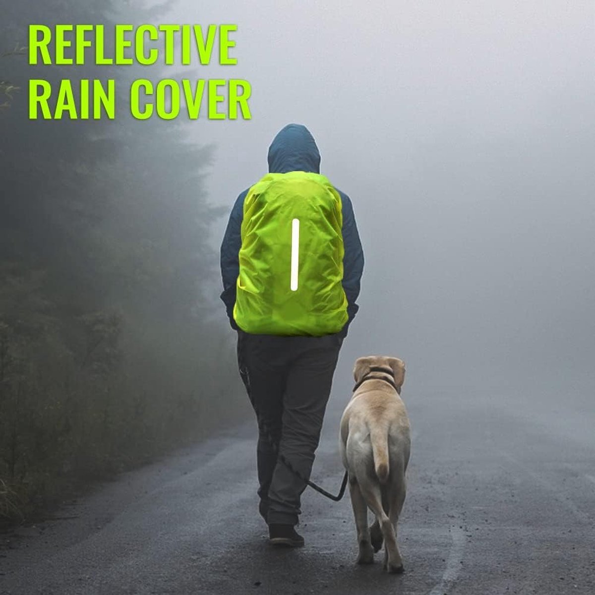 2-Piece Waterproof Backpack Cover - Reflective Rain Cover Backpack - 30 to 45 Liters - Waterproof Backpack Rain Cover - Reflective Backpack Covers in Polyester - Black & Green - Size M - Waterproof Backpack Cover for Outdoor Hiking Driving Climbing - Image 2