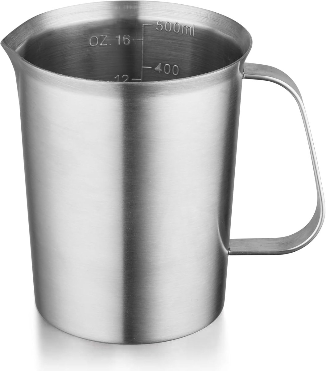 Measuring Cup with Pouring Spout - Measuring Cups with Scale - 500 ML - Small Measuring Cups - Measuring Cups - Measuring Beaker - Cups - Measuring Jug - Measuring Cup - 304 Stainless Steel - 9 x 9.5 x 11 Cm (L x W x H) - Silver - For Precise Weighing and - Image 1