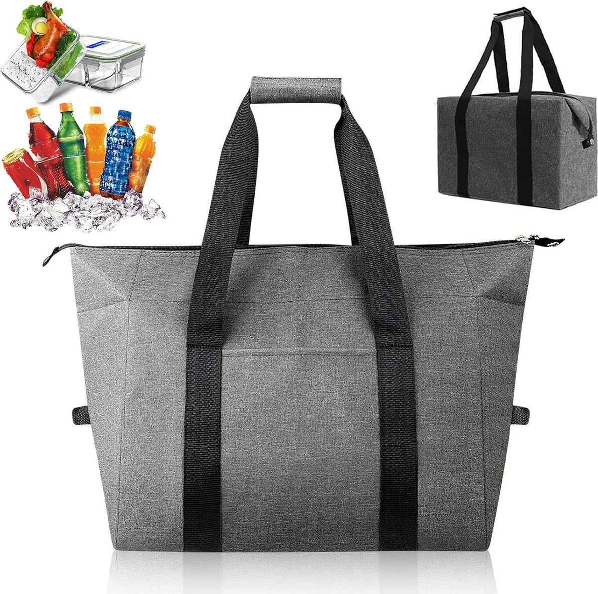 Cooler Bags - Lunch Bag - Foldable Cooler Bag - 20 L - 30x27x19 Cm - Insulation - 300D Oxford Cloth - Handle Strap - Cooler Bag - Lunch Bag - Insulated Cooler Bag - Picnic Bag - Cooler Bag Lunch - Handbag - Shopping Bag - Grey - Sustainable - Image 1