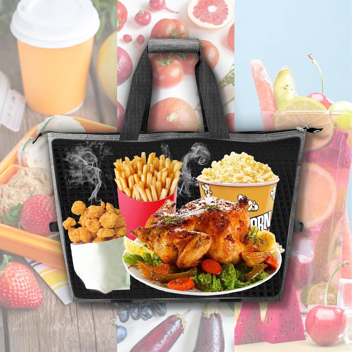 Cooler Bags - Lunch Bag - Foldable Cooler Bag - 20 L - 30x27x19 Cm - Insulation - 300D Oxford Cloth - Handle Strap - Cooler Bag - Lunch Bag - Insulated Cooler Bag - Picnic Bag - Cooler Bag Lunch - Handbag - Shopping Bag - Grey - Sustainable - Image 3