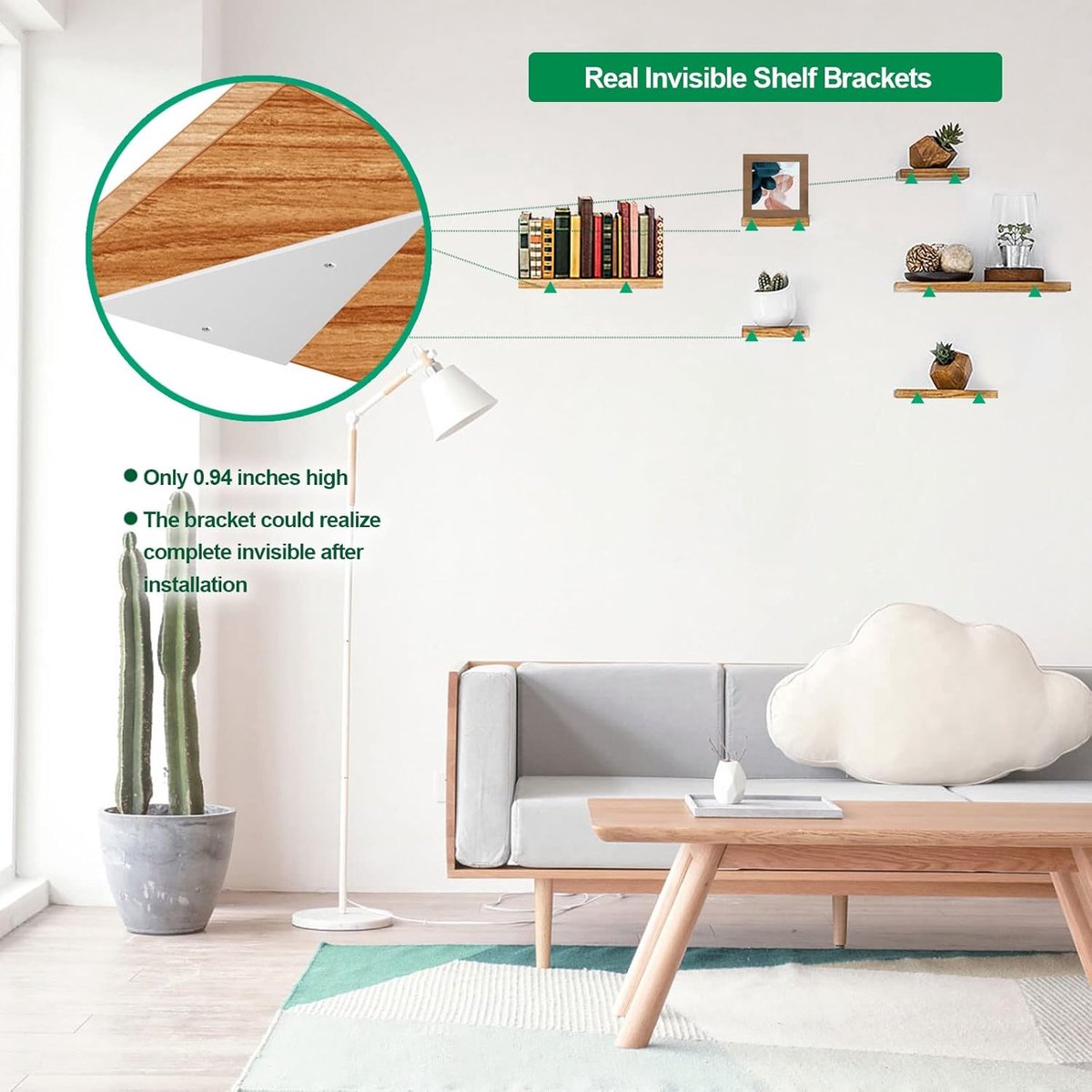 Shelf Brackets - 4 Pieces - Triangular Shelf Bracket - Wall Bracket - Wall Brackets - 80*100mm - Steel - Invisible - Triangular - Incl. Mounting Material - Floating Shelf Holder Wall Bracket - Metal Shelf Brackets - White - For Living Room, Bedroom, Garag - Image 3