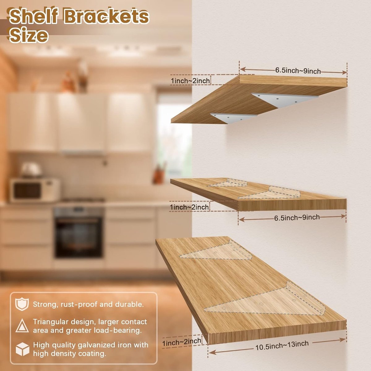 Shelf Brackets - 4 Pieces - Triangular Shelf Bracket - Wall Bracket - Wall Brackets - 80*100mm - Steel - Invisible - Triangular - Incl. Mounting Material - Floating Shelf Holder Wall Bracket - Metal Shelf Brackets - White - For Living Room, Bedroom, Garag - Image 4