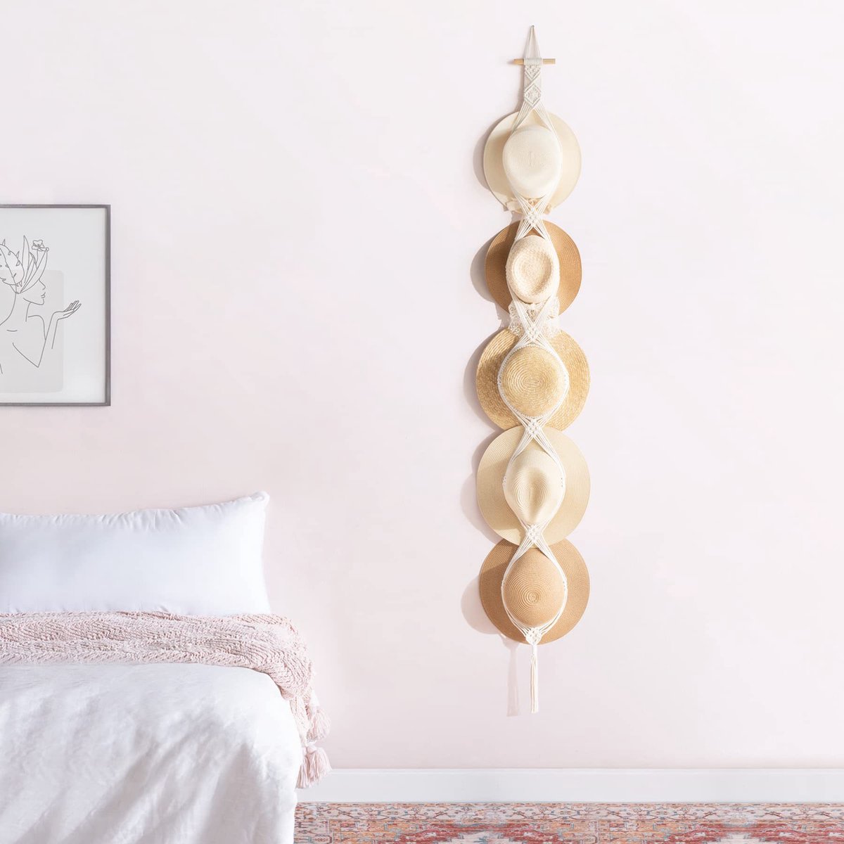 Hat Rack - Cap Rack - Adjustable Coat Rack - Hat Rack - Hat Hanger - Cap Rack Storage System - Macrame Wall Hat Rack - Handwoven Decorative Wide Brim Cap Holder - 2 Pieces - Image 1