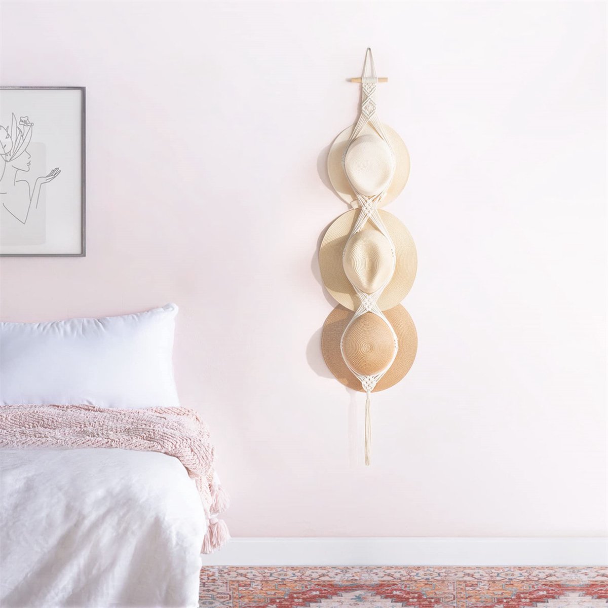 Hat Rack - Cap Rack - Adjustable Coat Rack - Hat Rack - Hat Hanger - Cap Rack Storage System - Macrame Wall Hat Rack - Handwoven Decorative Wide Brim Cap Holder - 2 Pieces - Image 3