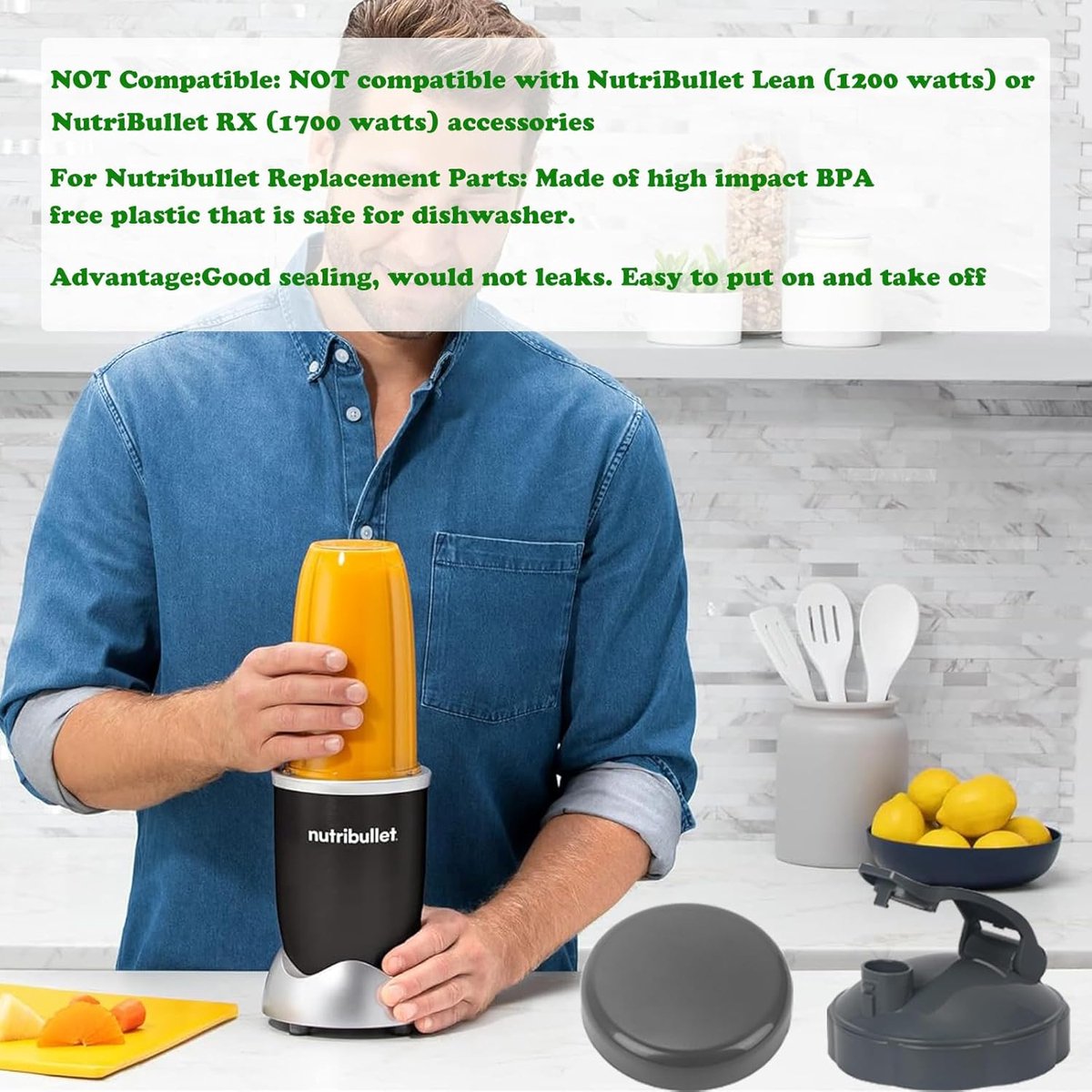 Resealable Cup Lids and Flip-Top To-Go Lid - 2 Pieces - Replacement Parts Suitable for 600w and 900w Nutribullet Blender 32/24/18oz Cups Cup Lids - With Rubber Gasket - Seal - For On the Go - Image 3