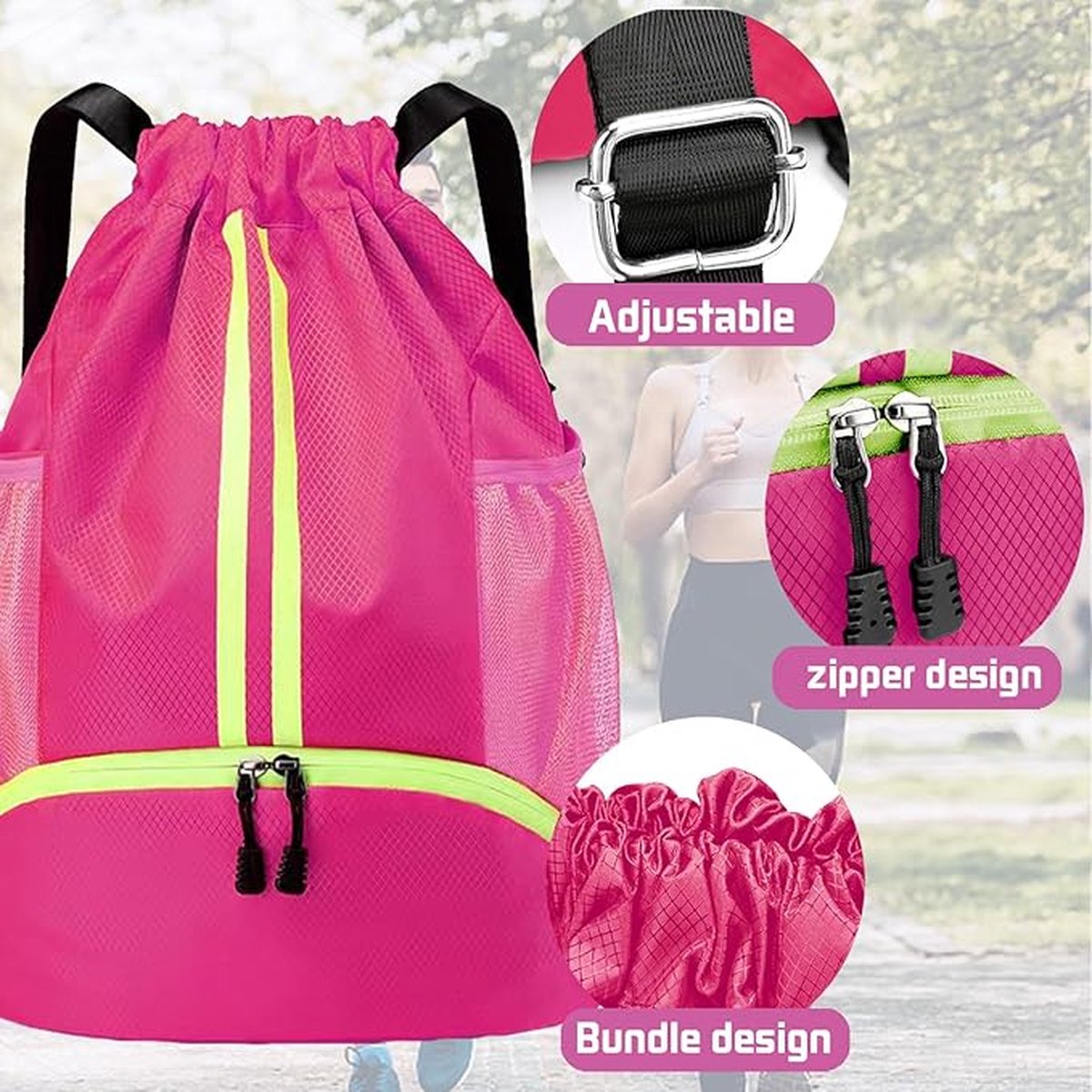 Backpack - School Bag - Sports Backpack - Sports Backpack - Unisex - Practical & Stylish - With Drawstring - Adjustable - With Ball Pocket Bottom Pocket - Waterproof - Image 2