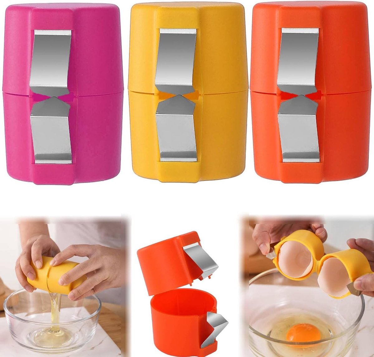 Eggshell Cutter - 3 Pieces - Egg Slicers - Stainless Steel - Eggshell Opener - Egg Beheader - Egg Topper - Egg Untopper - Egg Slicer - Egg Shell Splitters - Egg Topper - Egg Untopper - Egg Opener - Kitchen Utensils - No Dirty Hands - Raw and Cooked Eggs - Image 1