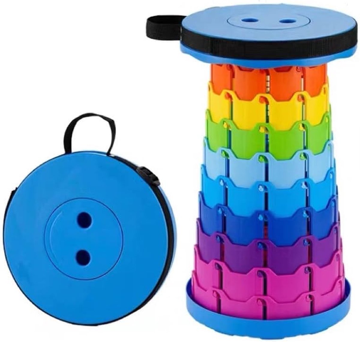 Outdoor Folding Stool - Telescopic Stool - Camping Stool - Folding Stool - Collapsible Stool - Adjustable Height - Walkstool - Lightweight Fisherman's Stool - Small Stool - Rainbow Colors - Foldable - Retractable - Portable - Outdoor Camping - Fishing - P - Image 1