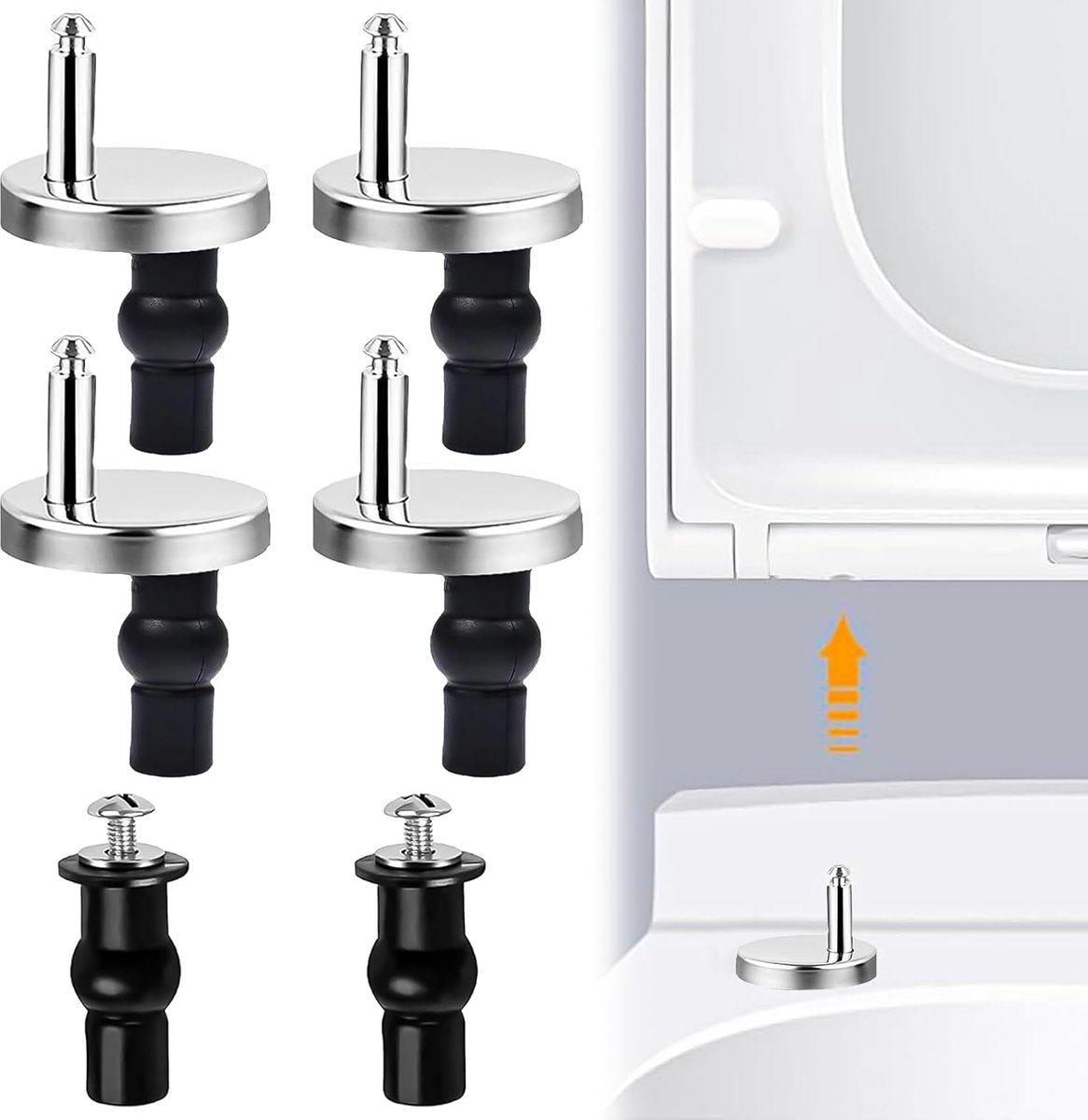 Toilet Seat Hinges - 4 Pieces - Toilet Seat Hinge Set - Universal Hinges for Toilet Seat - Toilet Seat Installation Mounting Kit - Stainless Steel - Adjustable - Easy to Install - Replacement Hinges for Toilet Seat - Hinge Replacement Set - Image 1