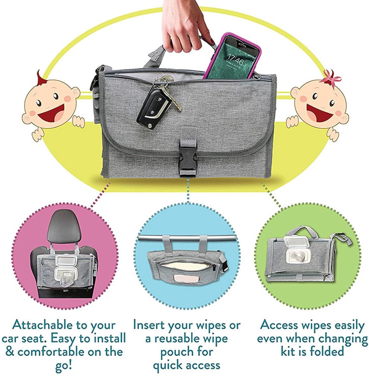 Baby Changing Mat On the Go - Changing Mat - Portable Changing Mat - Foldable - Diaper Bag - Diaper Pouch - Baby - Perfect Baby Shower Gift - Spacious & Water Resistant - Comfortable - Image 5