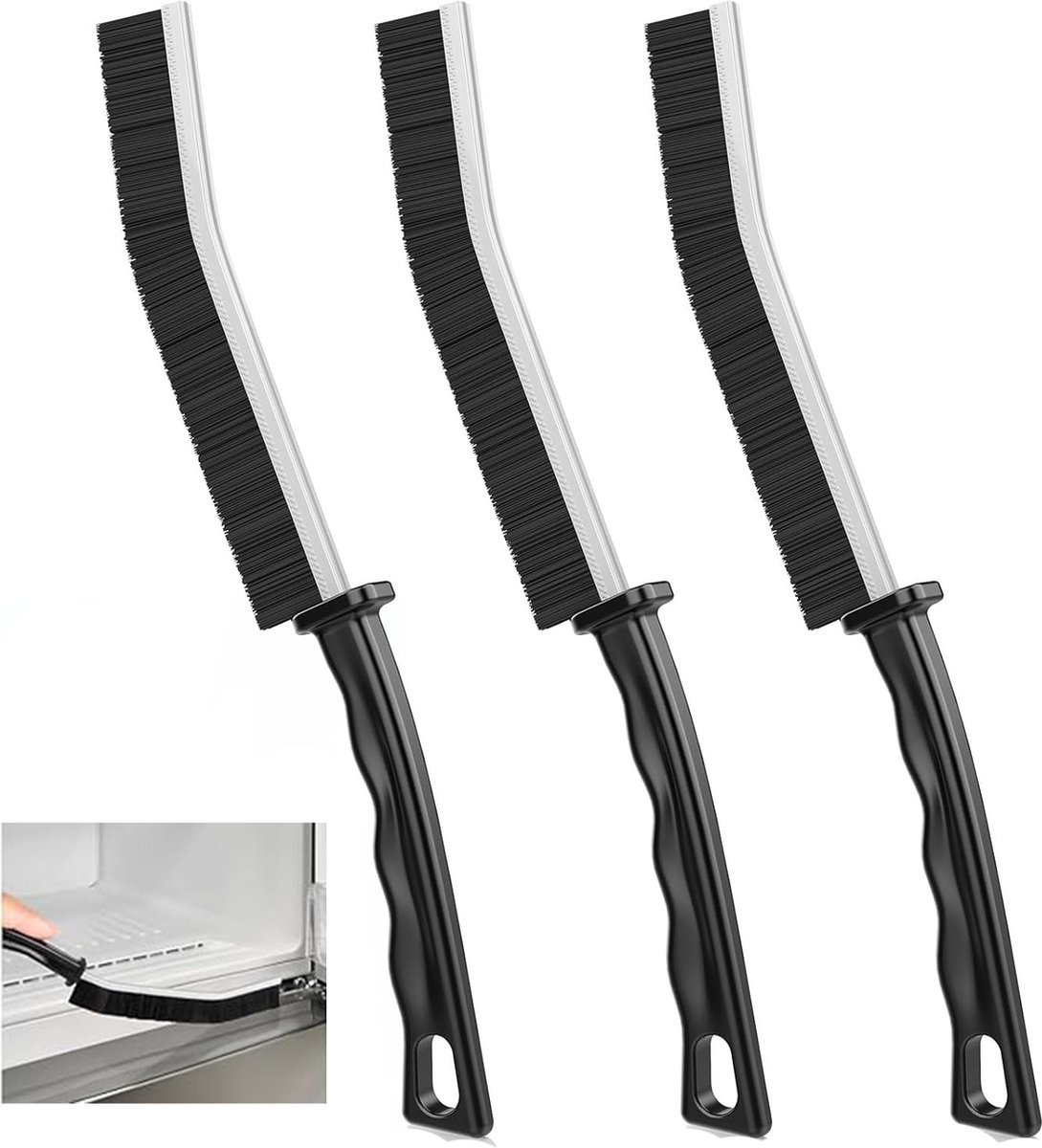 3x Hard-bristled Crevice Brush - Long Handle - Grout Brush - Narrow Cleaning Brush - Gap Cleaner - Household Cleaning Tools - Universal - For Hard-to-Reach Places - Hand Brush - Scrubbing Brush - Crevice Brush - Image 1