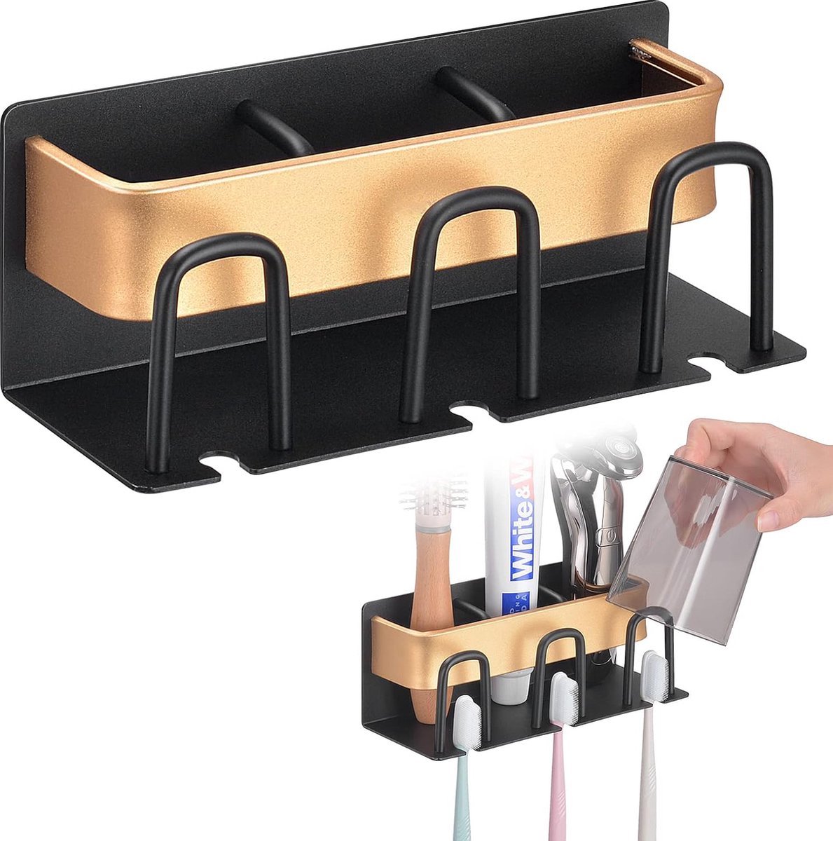 Toothbrush Holder - Toothbrush Case - 3 Sorting Compartments - Electric Toothbrush Case - Razor Holder - Wall Mounted - Stainless Steel - Toothbrush Organizer - Self-Adhesive - Bathroom Accessories - No Drilling Required - Keep Tidy - Image 1