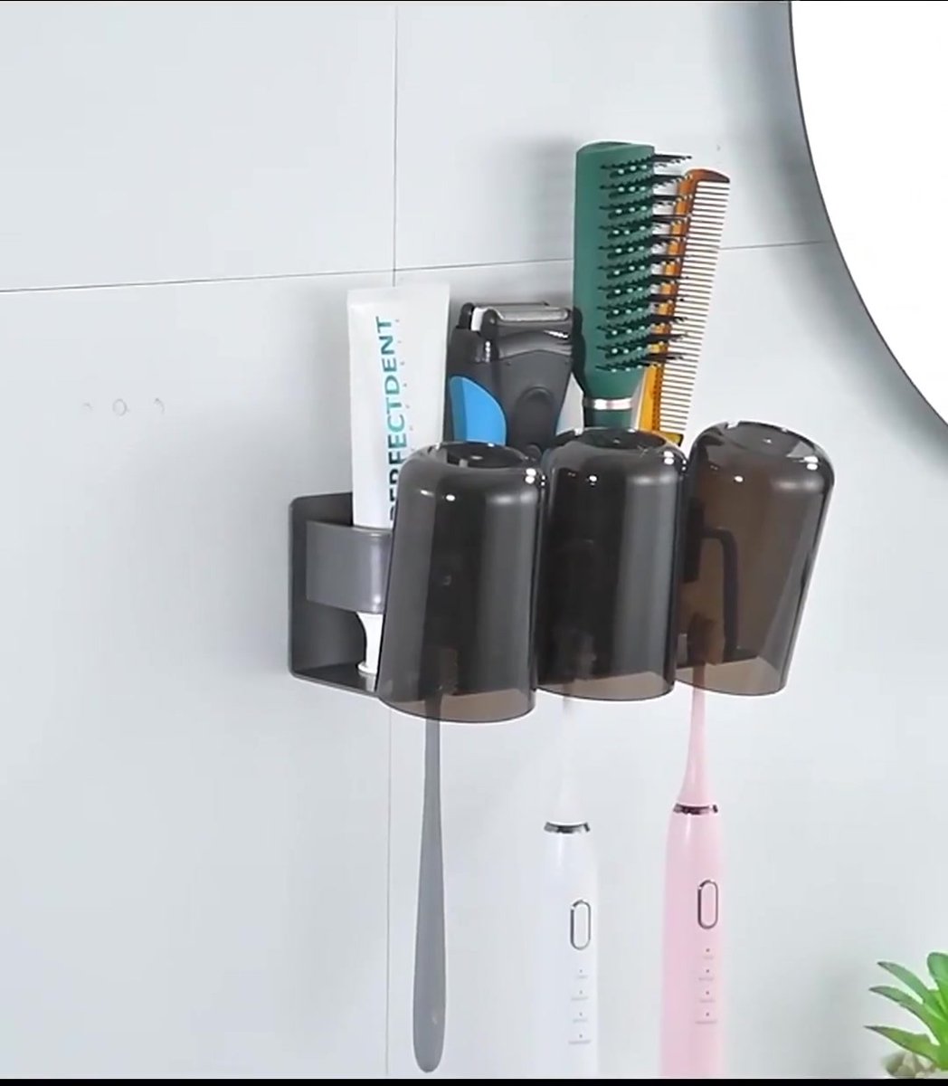 Toothbrush Holder - Toothbrush Case - 3 Sorting Compartments - Electric Toothbrush Case - Razor Holder - Wall Mounted - Stainless Steel - Toothbrush Organizer - Self-Adhesive - Bathroom Accessories - No Drilling Required - Keep Tidy - Image 2