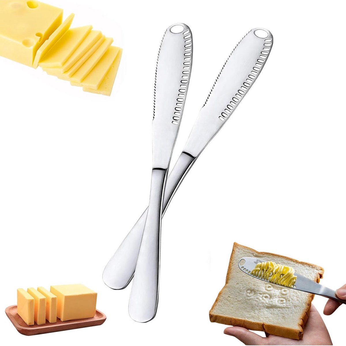 Butter Knives - 2 Pieces - Butter Knife - Spreading Knives - Small Spreading Knives - Tapas Knives - Dessert Knives - Stainless Steel - Butter - Knife - Kitchen Utensils - For Butter, Cheese, Jam, Cream - Silver - Image 1