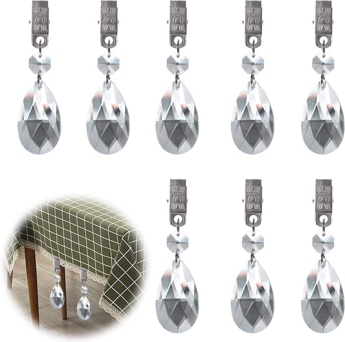 Tablecloth Weights - 8 Pieces - Tablecloth Weights - Garden Oilcloth/Tablecloth Weight Balls - Tablecloth Weighters - Weighted Tablecloth Hangers - Metal Clip - For Picnic Tables - Keep Tablecloths in Place - Image 1
