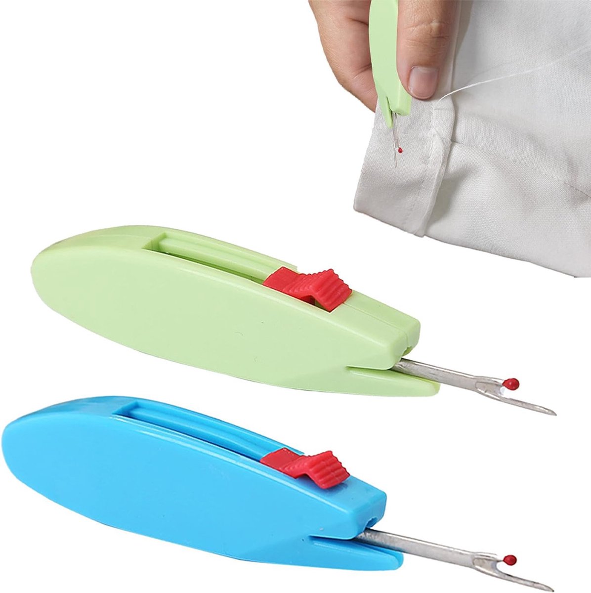 Seam Ripper - 2 Pieces - Thread Remover - For Sewing - Handy For Undoing Stitches - Removing Stitches - Sewing Accessories - Undoing Seams - Handy - Extra Sharp - For Clothing Seam Ripper - Green And Blue - Image 1