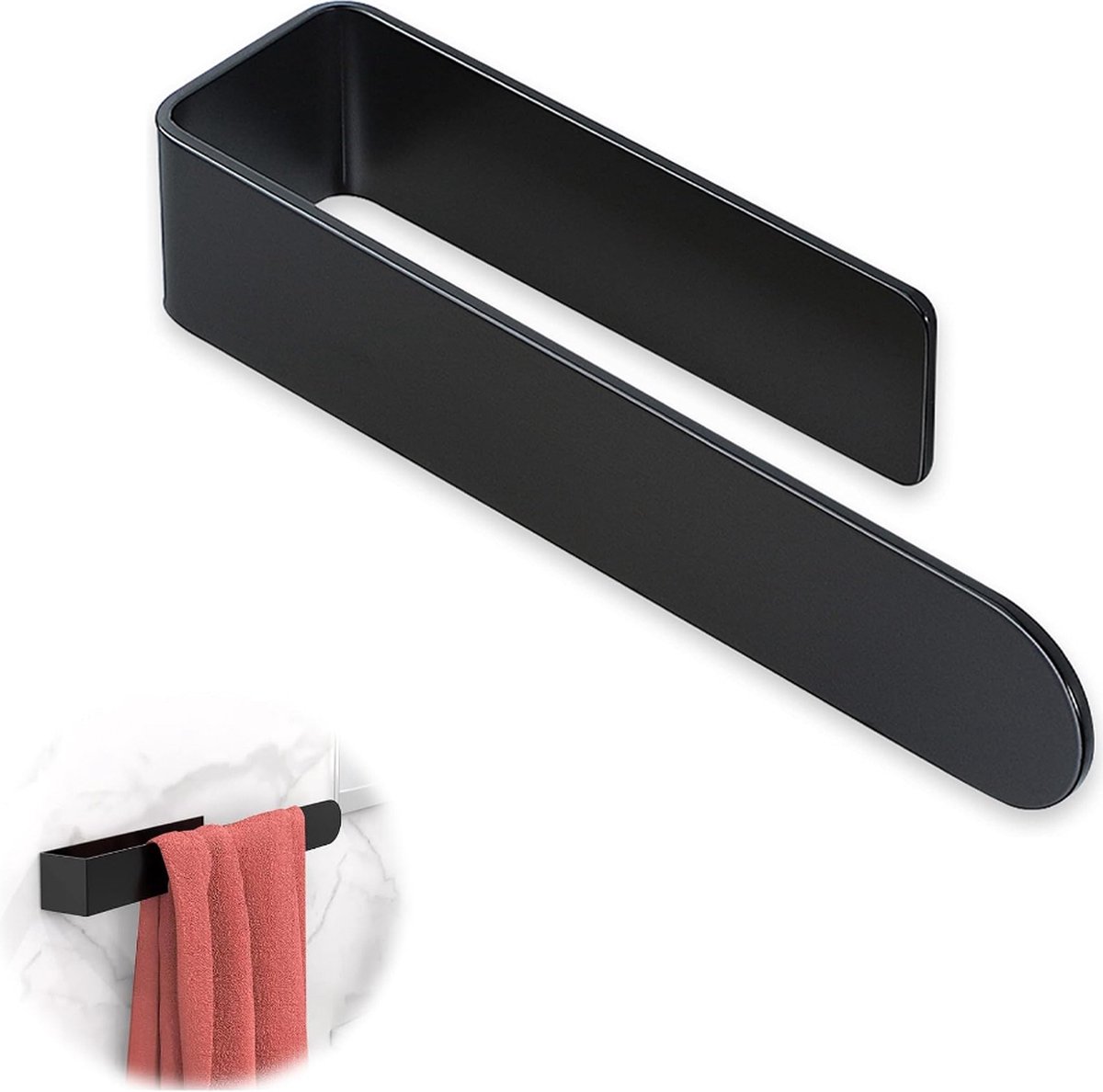 Towel Rack - Towel Holder - Towel Bar - Shower Rack - Kitchen Towel Rack - Bathroom Rack - Towel Holders - Modern Bathroom Organizer - Stainless Steel - No Drilling Required / Self-Adhesive - 37 cm - Black - Image 1