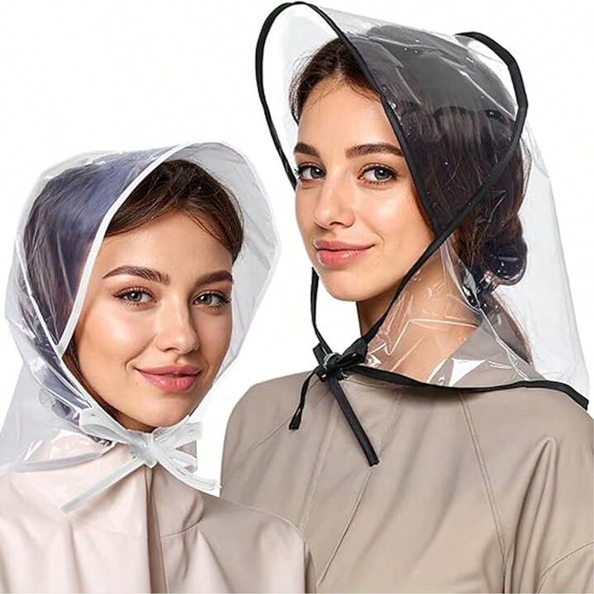 Waterproof Hat - 2-Piece - Portable Rain Cover - Protect Your Hair - Rain Hat - Head Umbrella - Foldable - Rain - Rainproof - Outdoor - White and Black - for Festival / Halloween / World Cup / King's Day / Daily / Travel / Camping / Concert - Image 1