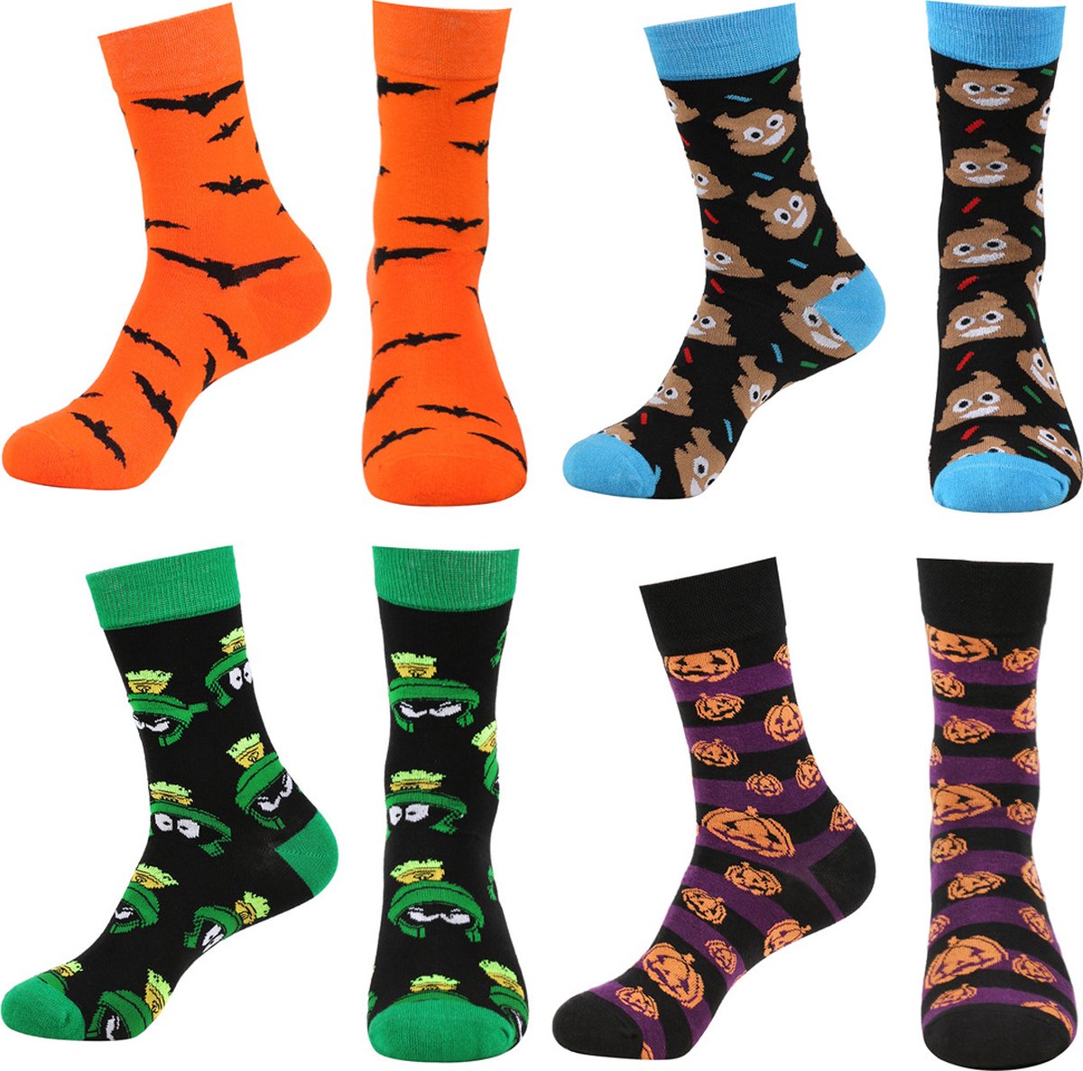 Socks - 4 Pairs - Halloween Socks - Pumpkin - Bat - Scary Socks - Stockings - Cute Socks - Cheerful Socks - Funny House Socks - Funny Socks - Funny Socks - Colorful Socks That Will Make You Go - Cotton - Men & Women - Size 36-42 - Image 1