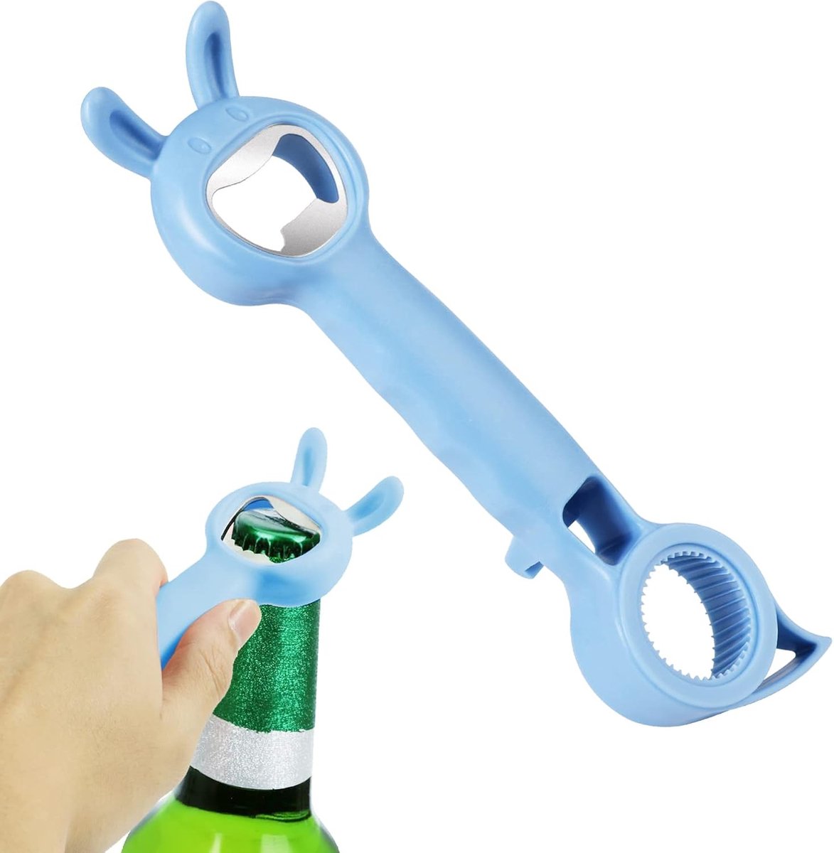 All-purpose opener - Opener - Bottle opener - Beer opener - Jar lid opener - Jar opener - Beer opener - Aids for the Elderly - 4-in-1 Jar opener - Kitchen Aid - Multifunctional - For Home Kitchen/Bars/Cocktail parties - Blue - 20 cm - Image 1