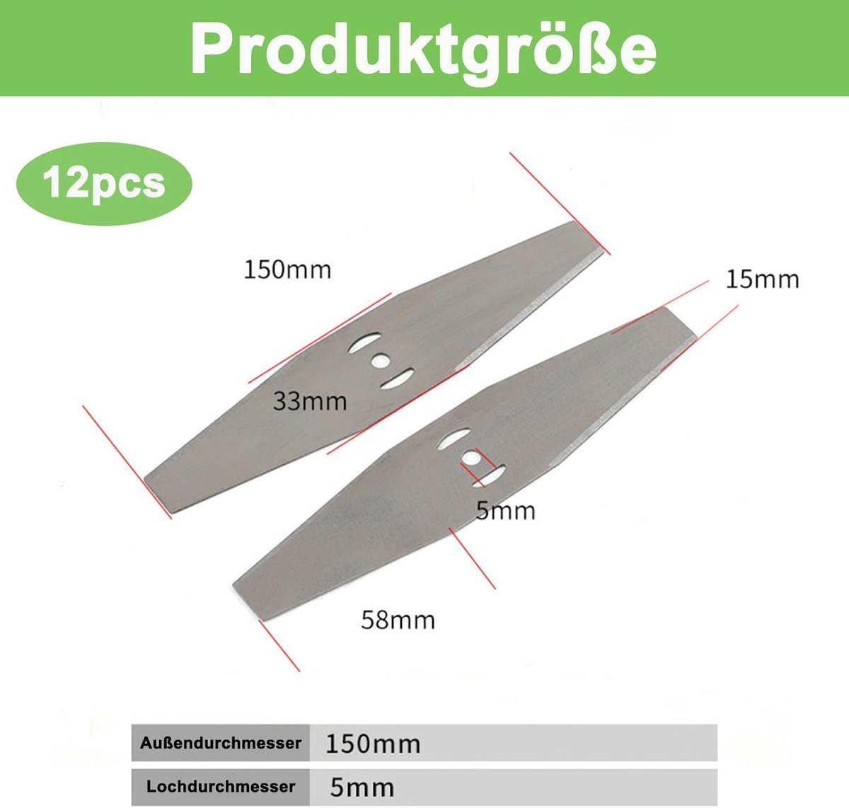 12 Pieces - Grass Trimmers Replacement Blade - 15cm General - Grass Trimmer - Brushcutter - Replacement Blades - Replacement Small Blades - Metal Grass Trimmer - Accessories - Blades - Small Blades - Suitable For All Common Lawn Mowers, Brushcutters and B - Image 2