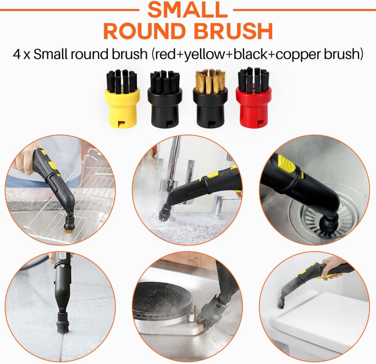 Brush Set for Steam Cleaner - 4 Pieces - Round Brush Set - Suitable for Kärcher SC1, SC2, SC3, SC4, SC5, SC7, CTK10 - Steam Cleaner Brushes - Steam Cleaning Brushes - Powerful Stain Removal - Hard-to-Reach Places - Image 4