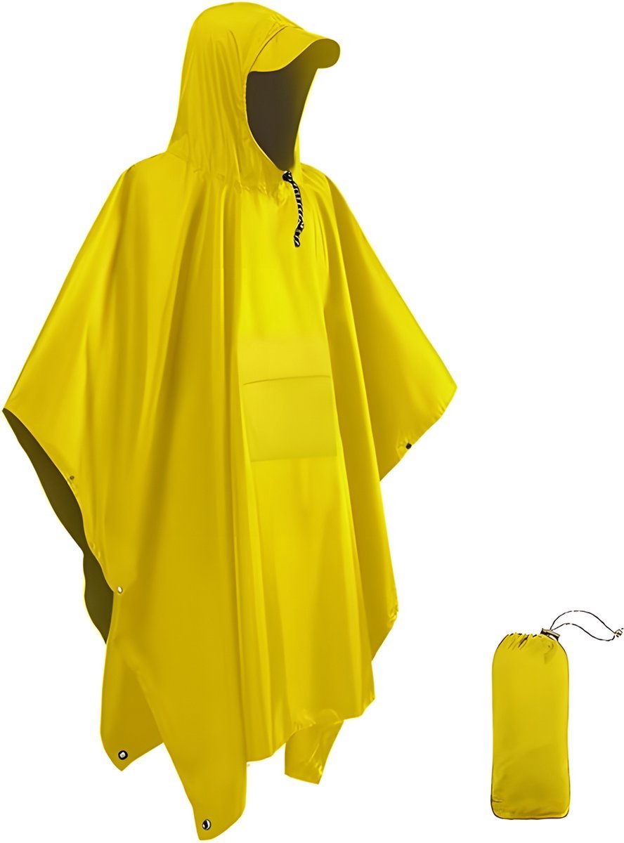 Poncho - Raincoat - Waterproof - Quick-drying - Breathable - Portable - Tear-resistant - Foldable - Lightweight - Reusable - Women's & Men's Cycling Rain Poncho - Bicycle Poncho - Yellow - With Pocket - Hood and Snap - Multifunctional 3 in 1 Poncho - Image 1
