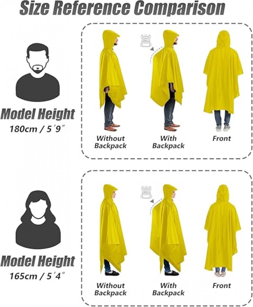 Poncho - Raincoat - Waterproof - Quick-drying - Breathable - Portable - Tear-resistant - Foldable - Lightweight - Reusable - Women's & Men's Cycling Rain Poncho - Bicycle Poncho - Yellow - With Pocket - Hood and Snap - Multifunctional 3 in 1 Poncho - Image 2