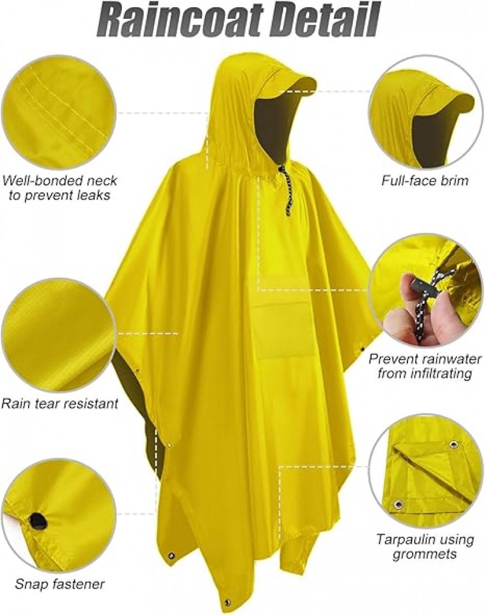 Poncho - Raincoat - Waterproof - Quick-drying - Breathable - Portable - Tear-resistant - Foldable - Lightweight - Reusable - Women's & Men's Cycling Rain Poncho - Bicycle Poncho - Yellow - With Pocket - Hood and Snap - Multifunctional 3 in 1 Poncho - Image 5