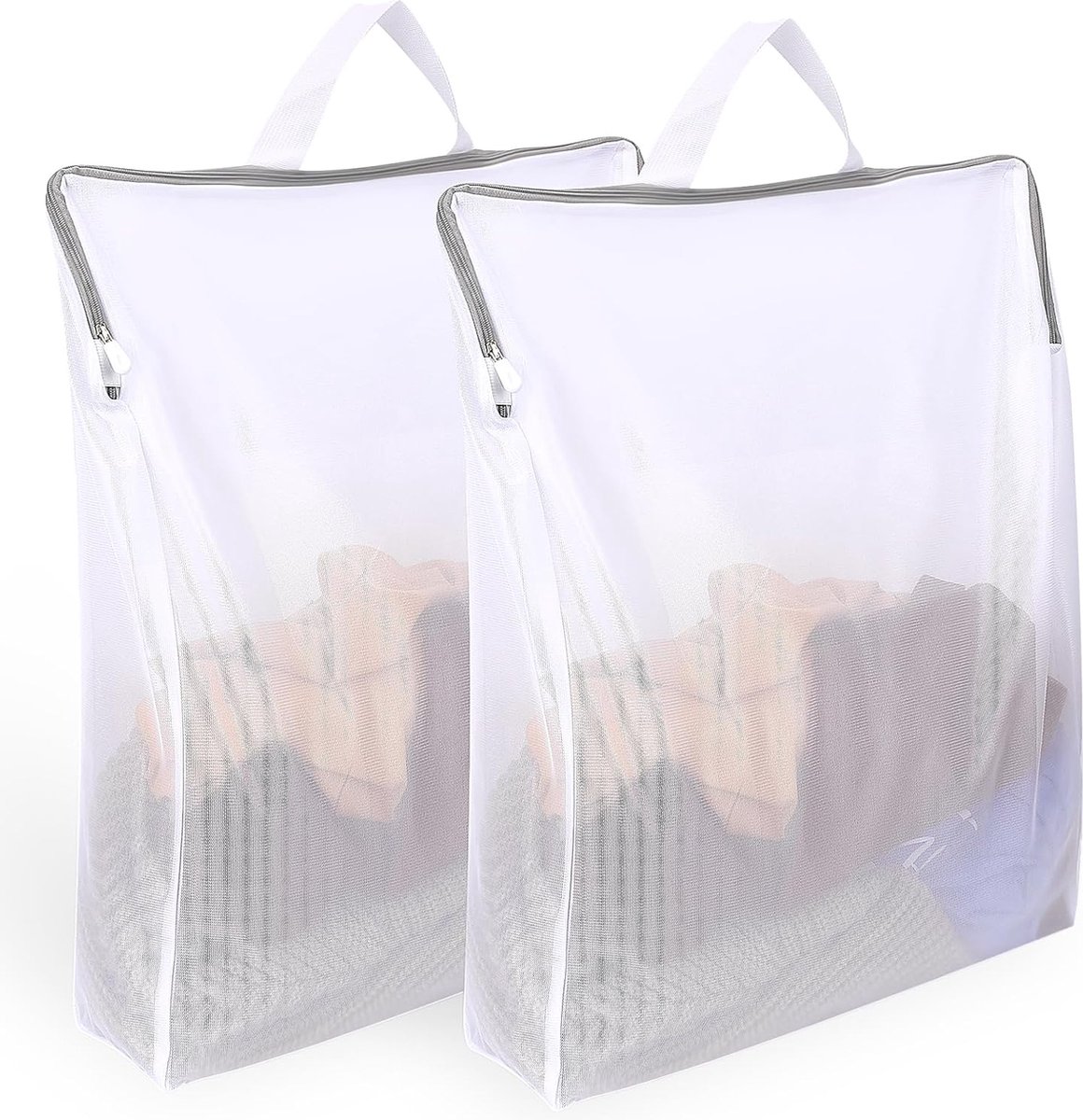 Laundry Bags 2 Pieces - Laundry Bags - Laundry Nets - Laundry Bags with Zippers - Protect Your Laundry and Washing Machine - 50x40x10 Cm - Large Laundry Net - Mesh Laundry Bags with Zippers - Reusable Laundry Bag with Handle - For Home, Dormitory, Hotel, - Image 1