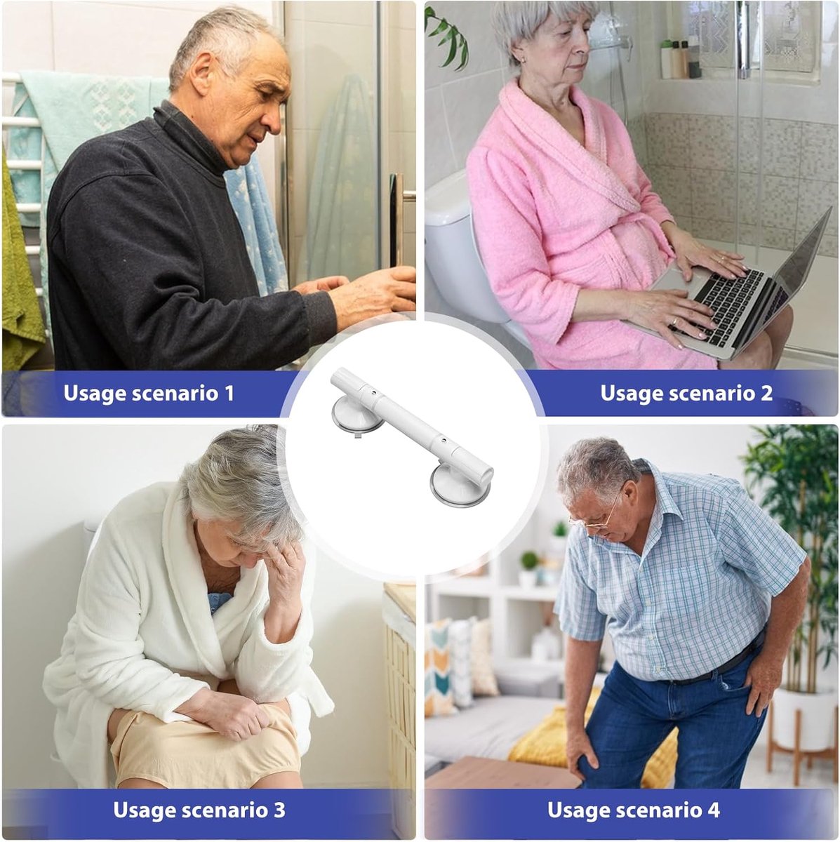 Bathroom Grab Bar 35 cm - Bath Grab Bar - Shower Grab Bar - Fluorescent - Bathroom and Shower Grab Bar with Suction Cup - Moisture-Resistant - Safety Grab Bar - Handle for the Elderly and Children - Handle / Wall Grab Bar for Bathroom / Shower / Toilet - - Image 3