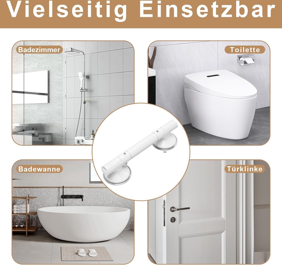 Bathroom Grab Bar 35 cm - Bath Grab Bar - Shower Grab Bar - Fluorescent - Bathroom and Shower Grab Bar with Suction Cup - Moisture-Resistant - Safety Grab Bar - Handle for the Elderly and Children - Handle / Wall Grab Bar for Bathroom / Shower / Toilet - - Image 4