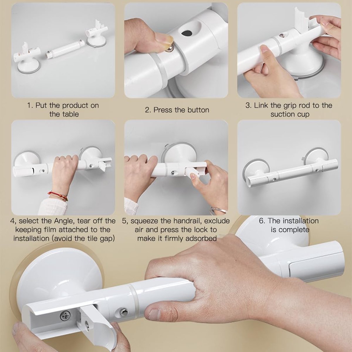 Bathroom Grab Bar 35 cm - Bath Grab Bar - Shower Grab Bar - Fluorescent - Bathroom and Shower Grab Bar with Suction Cup - Moisture-Resistant - Safety Grab Bar - Handle for the Elderly and Children - Handle / Wall Grab Bar for Bathroom / Shower / Toilet - - Image 5