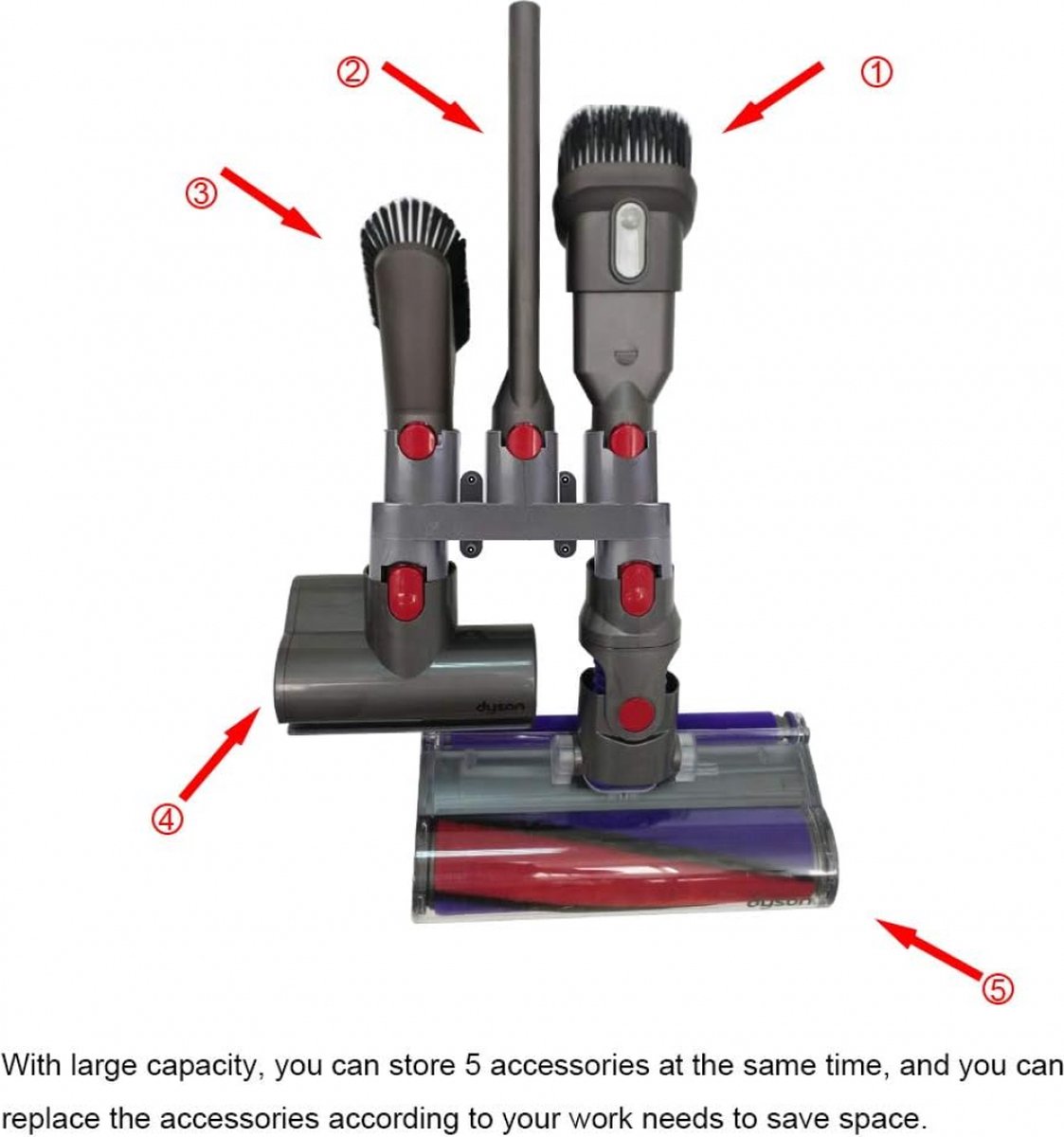 Wall Mount Suitable for Dyson Vacuum Cleaner V7/V8/V10/V11 Accessories - Suspension System - Wall Bracket - Wall Holder - Wall Mount - Docking Station - Can Hold 5 Accessories - Mounting Materials Included - Image 2
