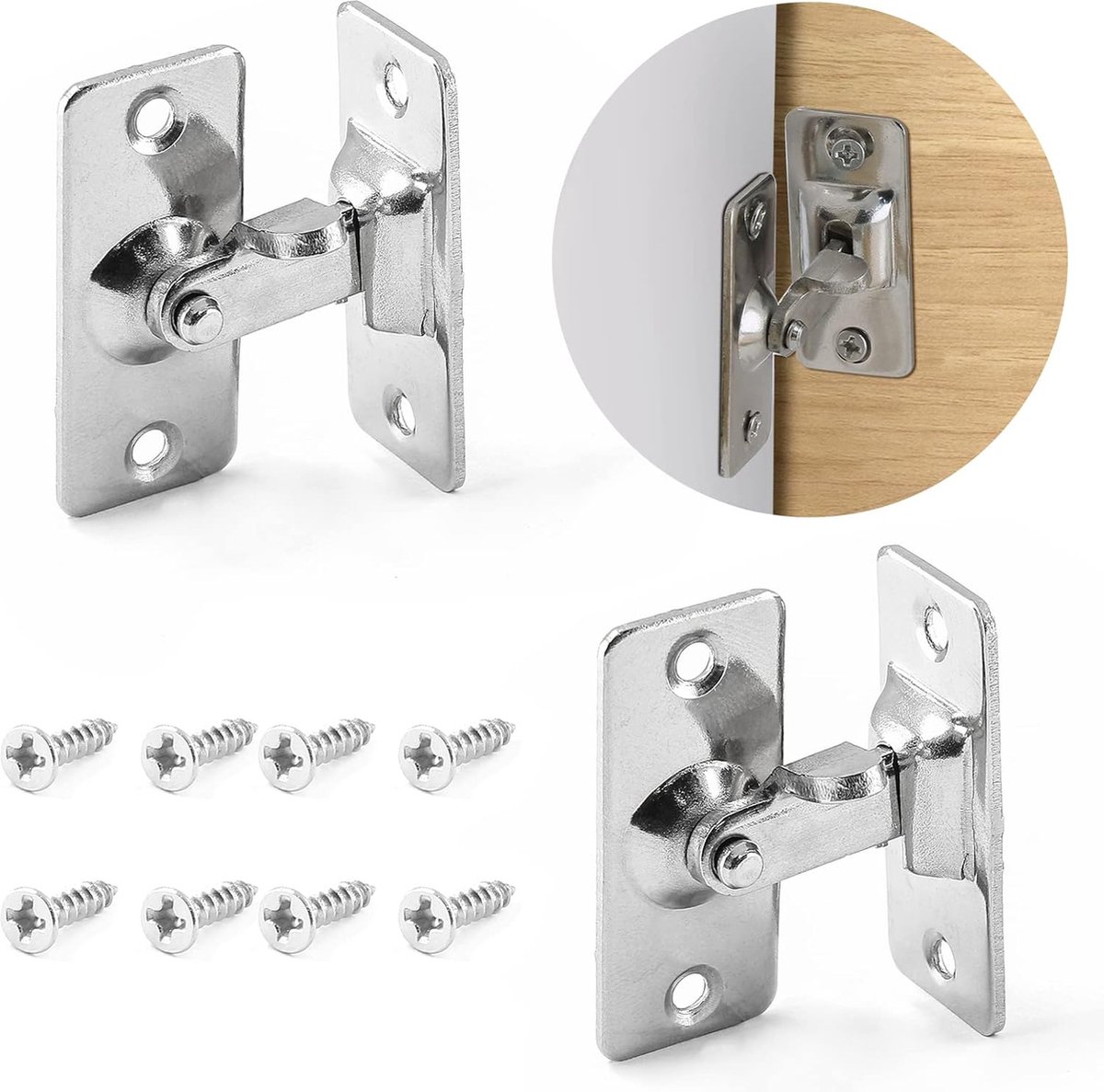 90 Degree Bolts Door Bolt - 2 Pairs - Sliding Screen Door Bolt - Stainless Steel - Barn Door Lock - Bolt - Latch - Lock Pocket Door Locks - Slide Door for Padlock - Silver - Door Stop with Mounting Material - Door Security - Burglary Protection - Image 1