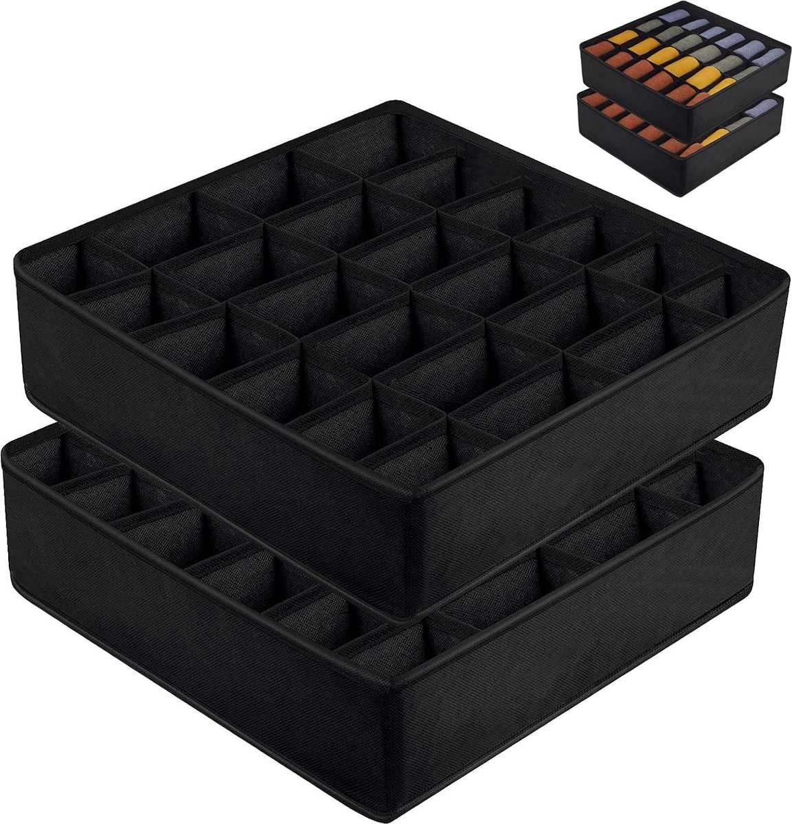 Underwear Storage Boxes - 2 Pieces - 24 Compartments - Drawer Organizer - Bra Organizer - Sock Organizer - Collapsible Storage Box - Underwear Divider - For Wardrobe - Foldable - For Underwear, Bras, Socks, Lingerie, Scarves - In Closet or Drawer - Image 1