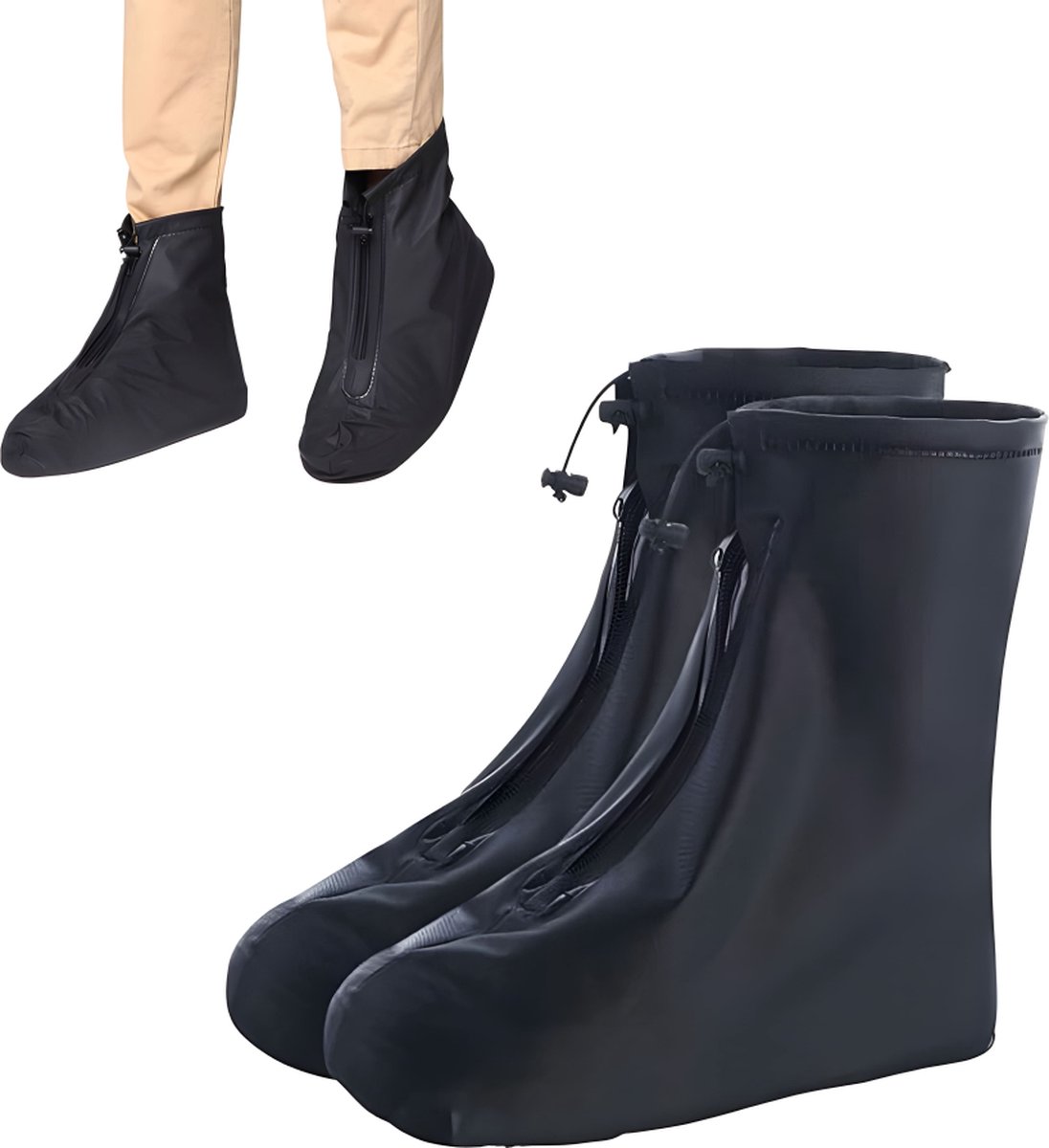 Waterproof Shoe Covers - Rain Shoe Covers - With Zipper and Drawstring - Waterproof Shoe Protectors - Motorcycle Scooter Bicycle Shoe Cover - Shoe Rain Cover - Shoe Cover - Shoe Covers - Anti-Slip - Size 37-38 - Black - Image 1