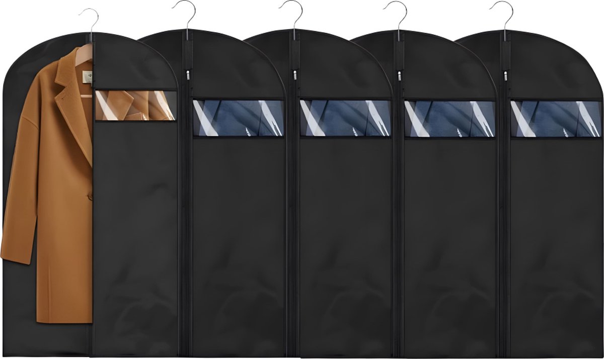 Garment Bags - 5 x Black Garment Bag with Zipper 60x150 - Garment Bags - Clothing Storage Bag - Protective Cover for Clothing - Storage Bags - Storage - Store/Organize Clothing - Waterproof - Dustproof - Viewing Window - Coat/Jacket/Costume Cover - Image 1
