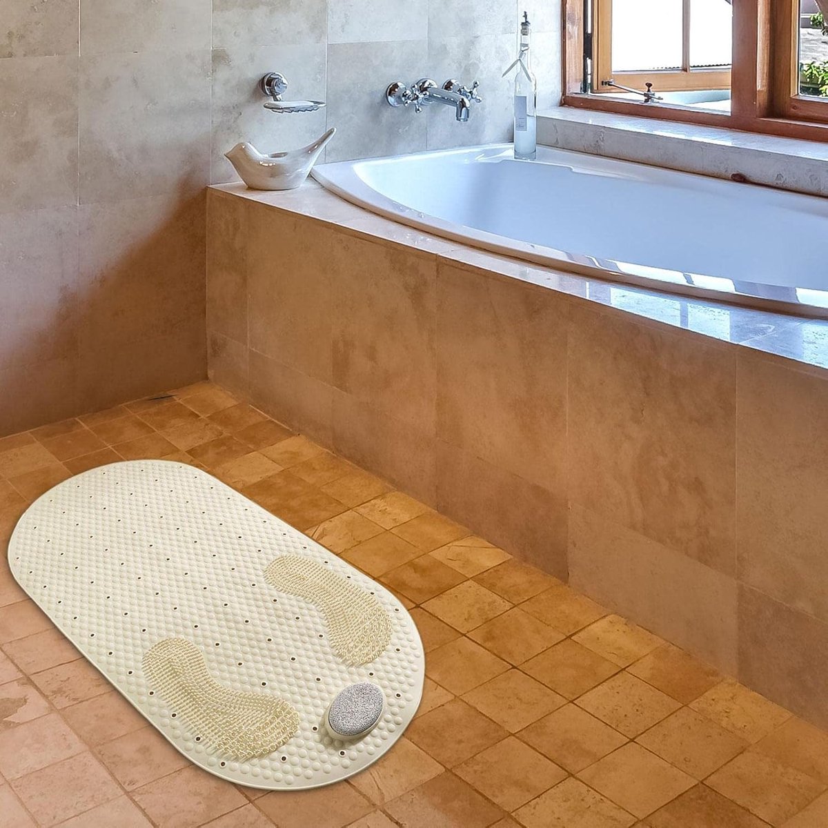 Non-Slip Shower Mat - Bath Mat with Suction Cups and Massage - Anti-Slip Shower Cabin Mat - 80x40cm - Mat for the Bath - Mat for the Bathroom - Includes Hanging Bracket - Mold Resistant & Machine Washable Bath Mats - Shower - Brown - Non-Slip Shower Mat - Image 3