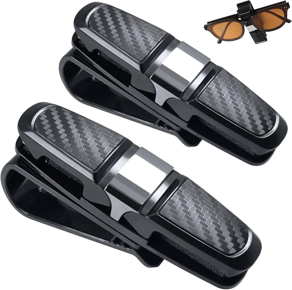 Glasses Clip Holder for Car Glasses - Universal Car Glasses Clip - Car Sunglasses Holder - 180 Degree Rotatable - Sunglass Visor - Also Suitable for Business Cards - For All Vehicle Models and Sun Visors - 2 Pieces - Image 1