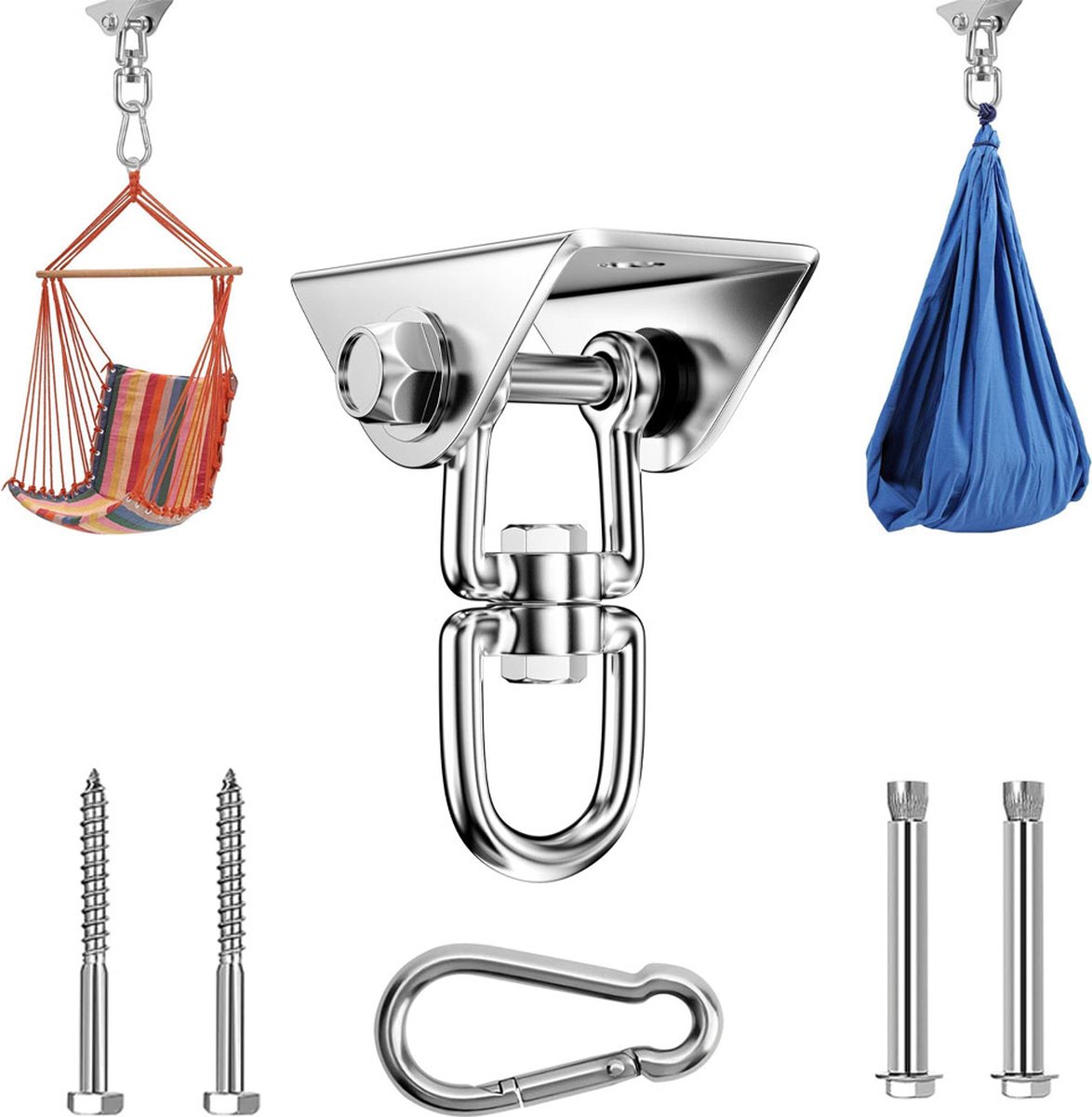 Professional Ceiling Hook with 500kg Load Capacity - 360° Rotatable - With Carabiner - Punching Bag Suspension System - Suspension Hook - Ceiling Bracket - Swing Hook - Hanging Punching Bag, Swing, Rocking Chair, and Hanging Chair - Image 1