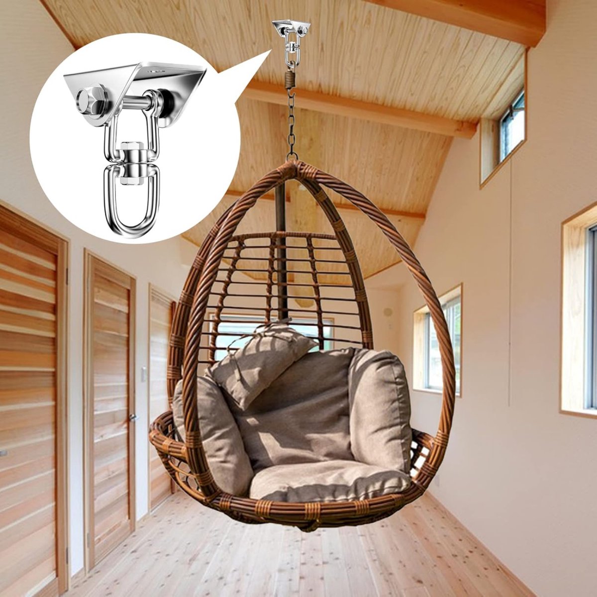 Professional Ceiling Hook with 500kg Load Capacity - 360° Rotatable - With Carabiner - Punching Bag Suspension System - Suspension Hook - Ceiling Bracket - Swing Hook - Hanging Punching Bag, Swing, Rocking Chair, and Hanging Chair - Image 2