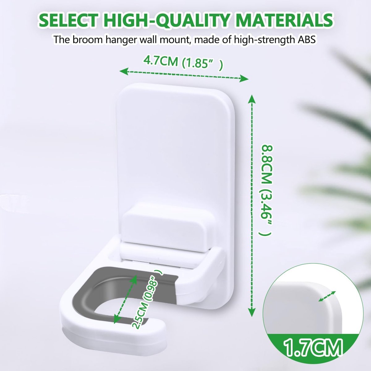 Broom Hanging System - 4 Pieces - Broom Holder - Broom Holder System - Mop Holder - No Drilling Required - Self-Adhesive Mop Holder - Tool Holder - Wall Mounting - Bathroom Accessories - Kitchen Storage Rack - Garden Tools - For Mop and Broom - White - Image 5