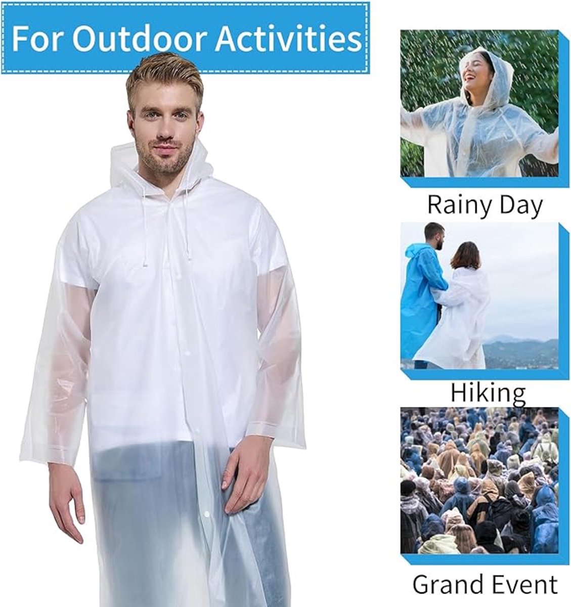 Raincoat - Portable Windbreaker - Professional waterproof windbreaker - emergency raincoat - Ergonomic windbreaker - raincoat - rain - Rainproof - Water-repellent - Foldable - Outdoor - women's men's raincoat - for Daily Use / Travel / Camping - 1 piece - Image 4