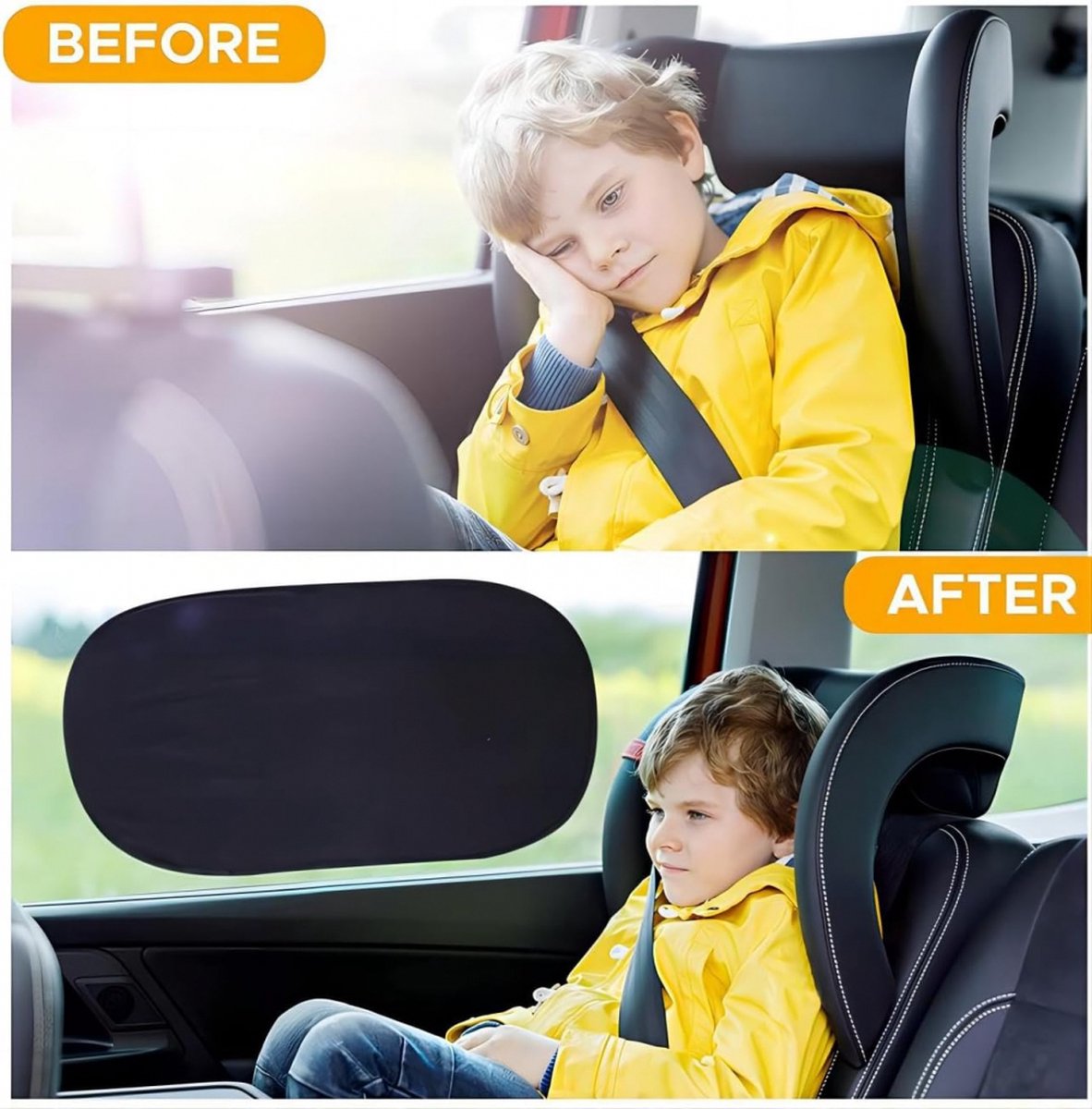 Car Sunshade - Car Sunshade Side Window - 1 Pair 50 x 30 Cm and 1 Pair 44 x 38 Cm - Baby Car Sunshade - Electrostatic Adsorption - Privacy Protection - Car Sun Protection - UV Protection - Side Window - Safe Driving - With Storage Bag - Black - Image 2