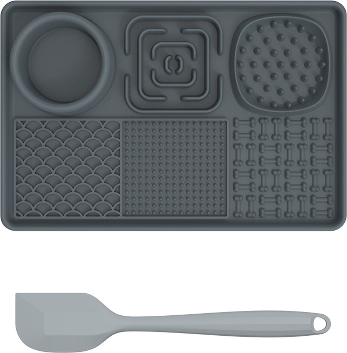 Lick Plate - Lick Mats for Dogs - Dog Snuffle Mat - Lick Mat - Feeding Mat - Slow Feeder - Anti-Gulp - Distraction Pad - For Dog Bathing, Training, Coat Care and Claw Care - With 1 Spatula - Grey - 1 Piece - Image 1